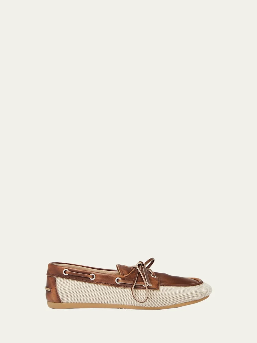 Bow Canvas Leather Boat Shoes - 1