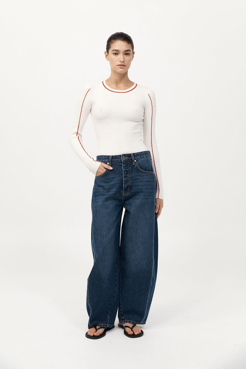 Fine Line Long Sleeve Top - Off White / Red 2