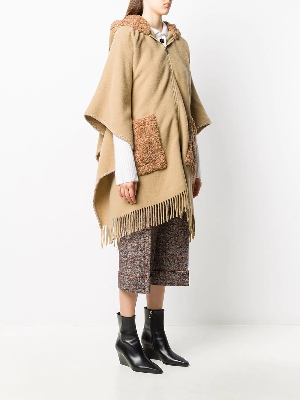 zipped hooded wool poncho - 3