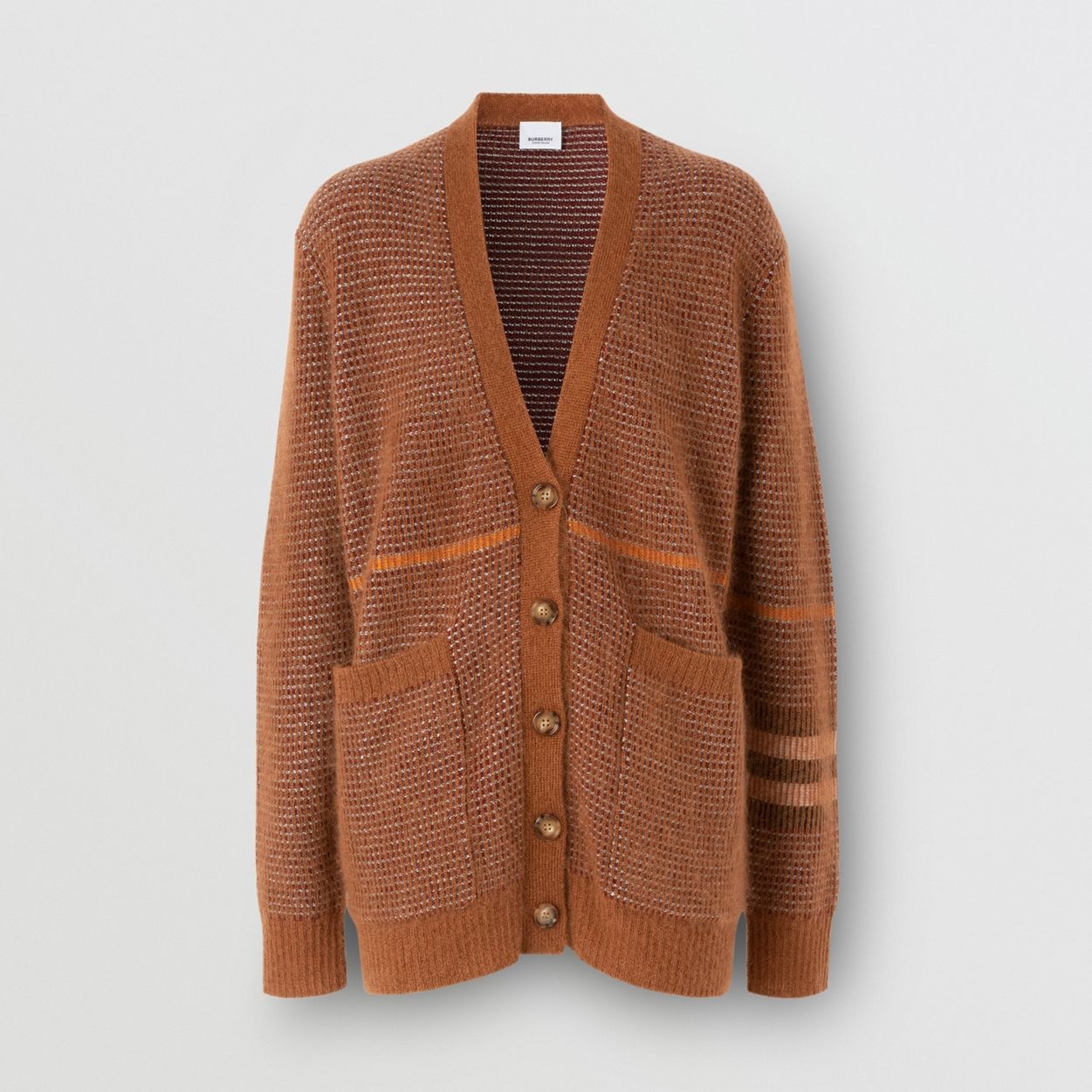 Check Wool Mohair Silk Blend Cardigan - 1