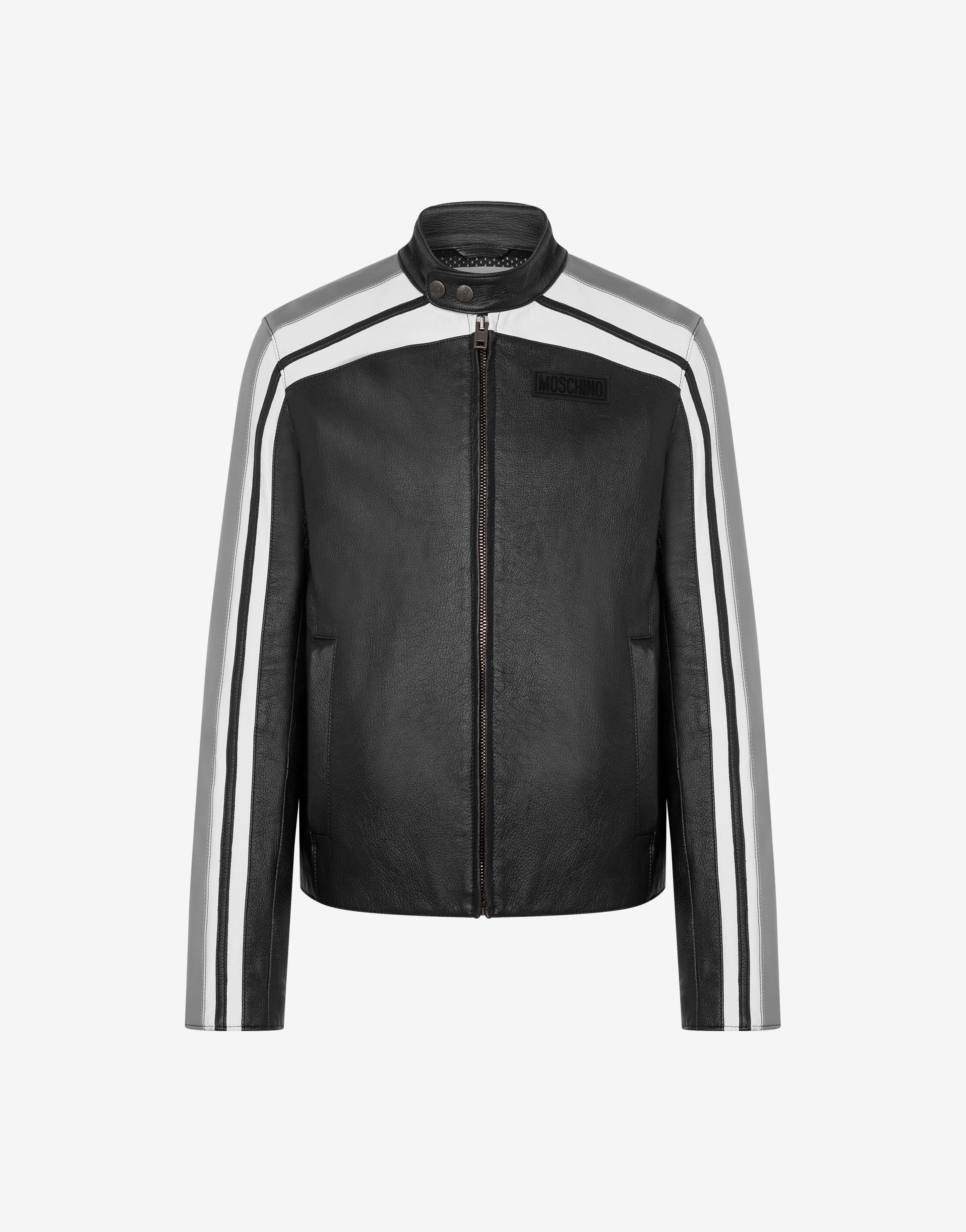 RUBBER LOGO NAPPA LEATHER BIKER JACKET - 1