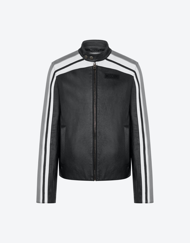 RUBBER LOGO NAPPA LEATHER BIKER JACKET 1