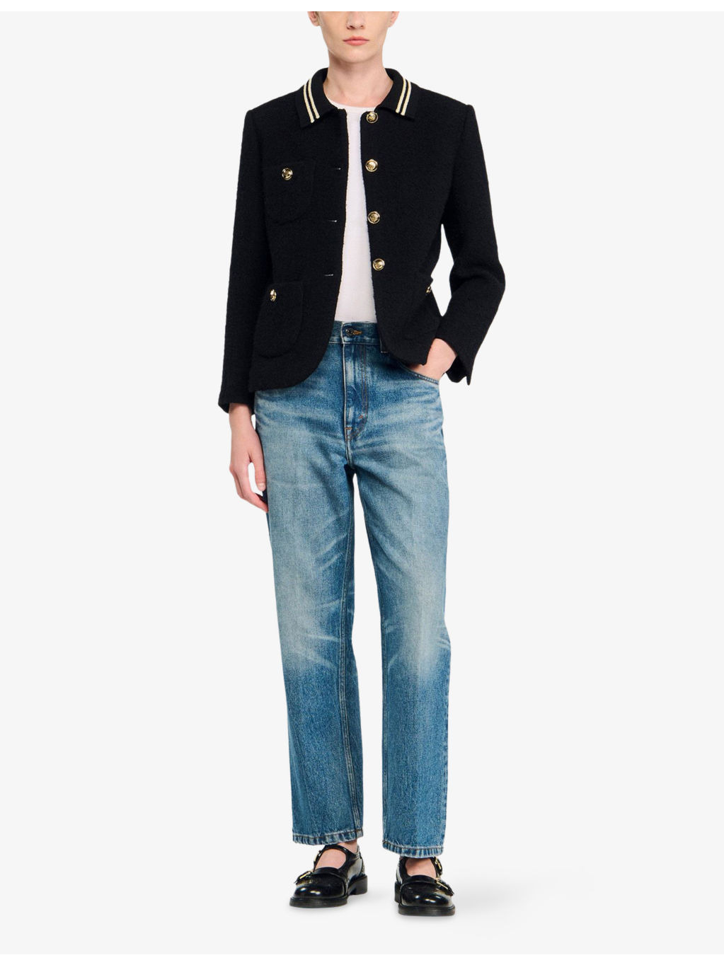 Stripe-Collar Tweed Jacket - 2