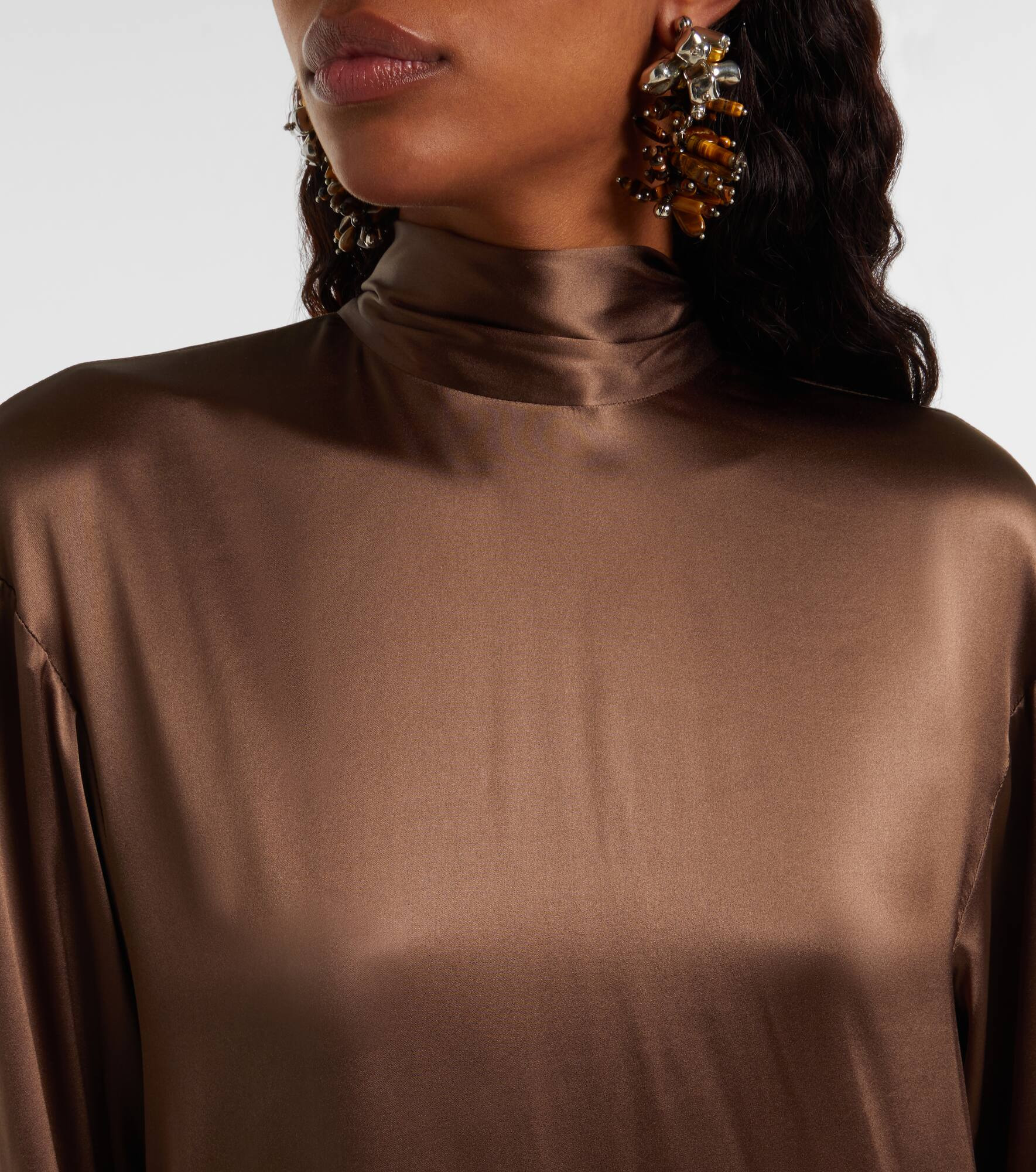 Turtleneck silk-blend satin midi dress - 4