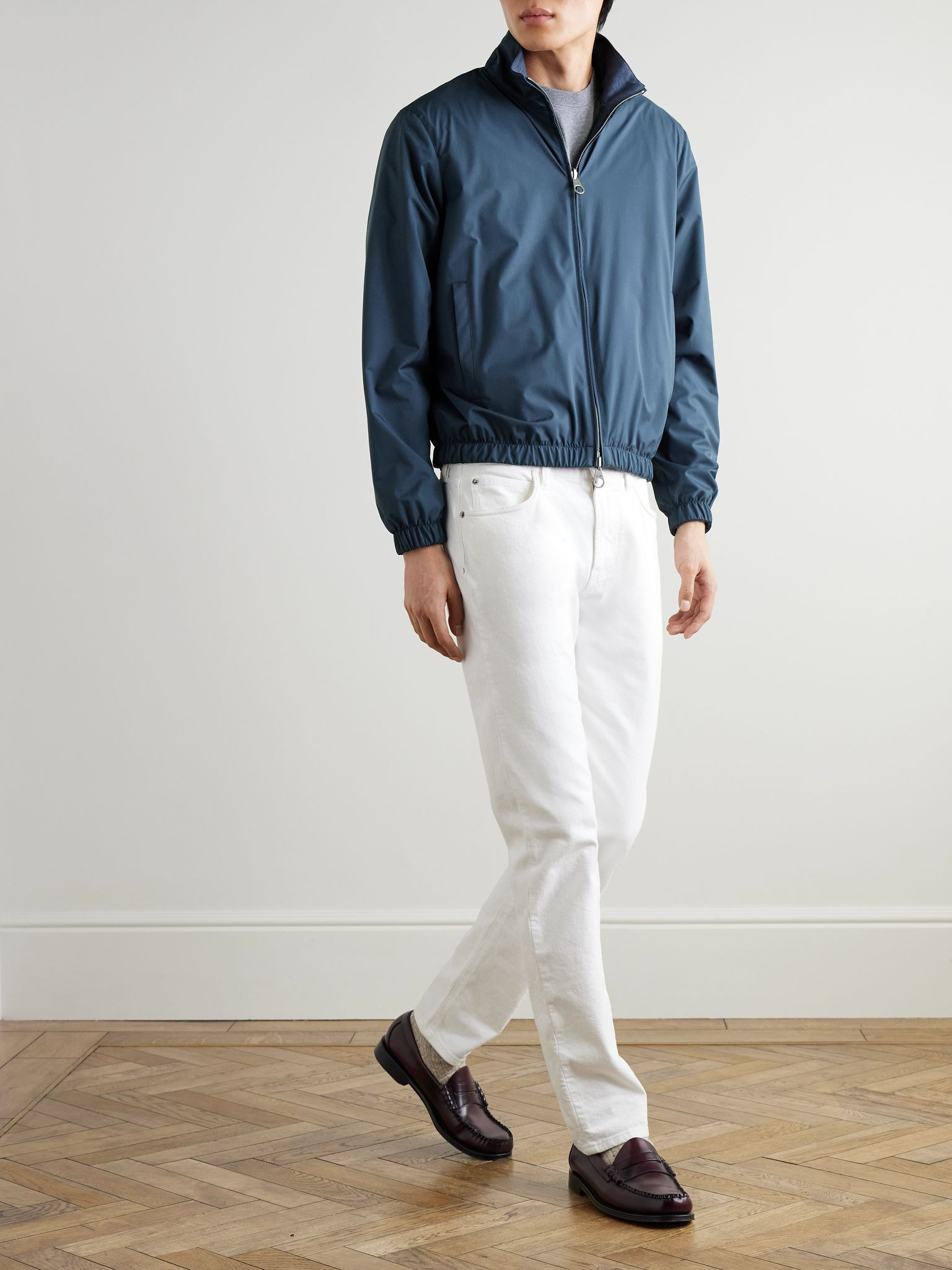 Reversible Storm System® Jersey and Twill Bomber Jacket Navy - 2