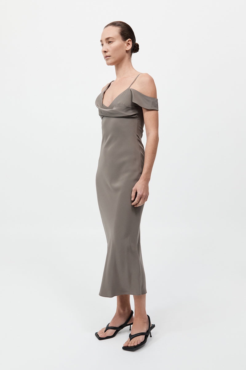 Silk Drape Dress - Slate - 5