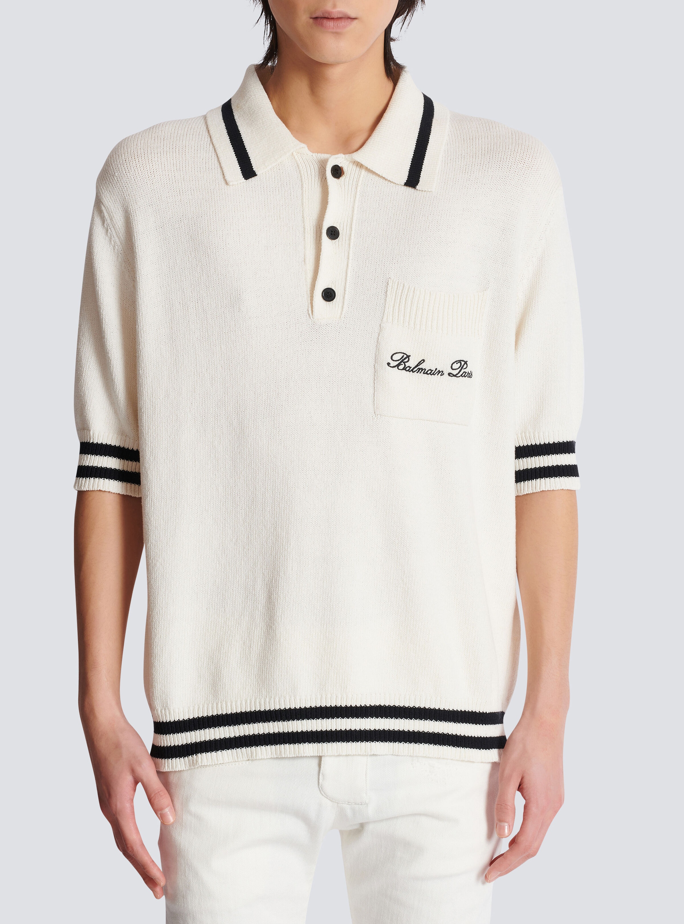 Wool polo shirt with Balmain Signature embroidery - 5