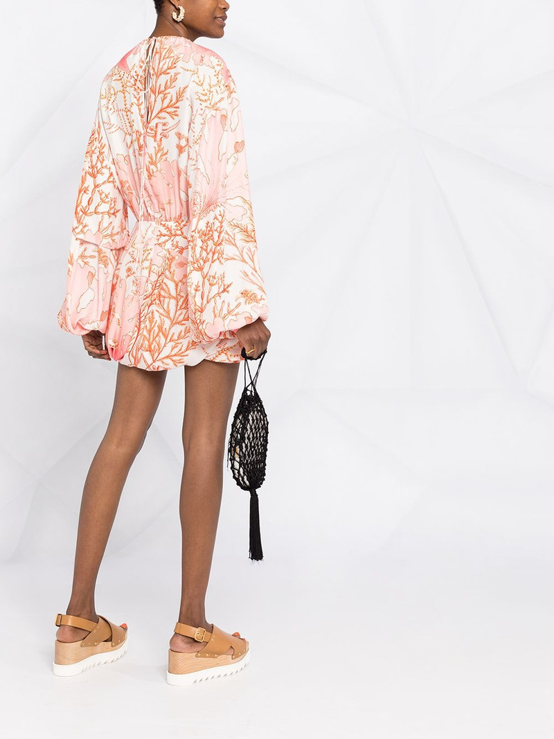 coral-print puffball mini-dress 6