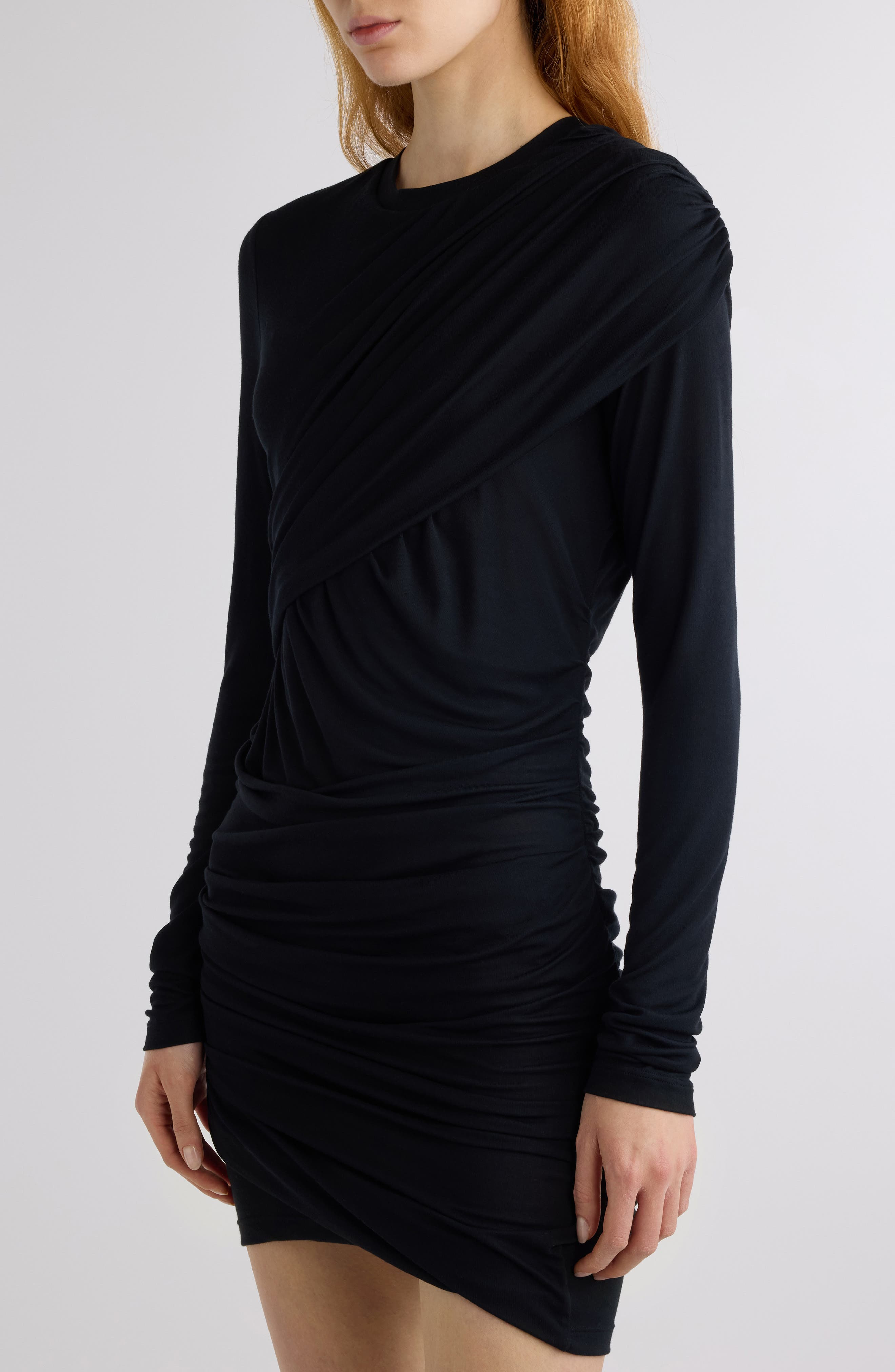 Isabel Marant Étoile Denise Shirred Long Sleeve Body-Con Minidress in Black at Nordstrom - 4