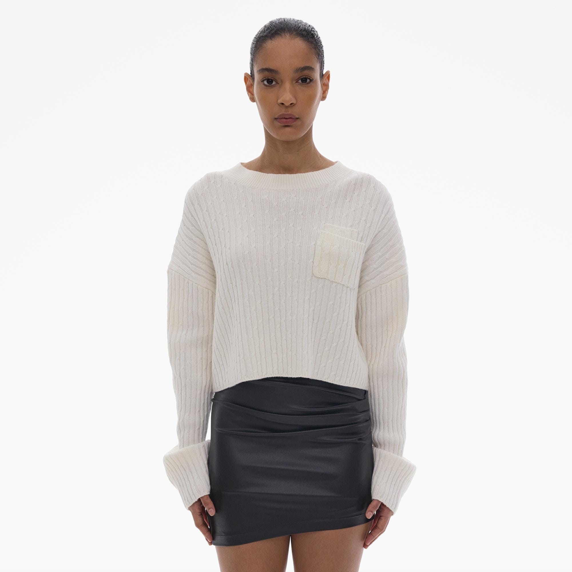 CROPPED CABLE KNIT SWEATER - 3