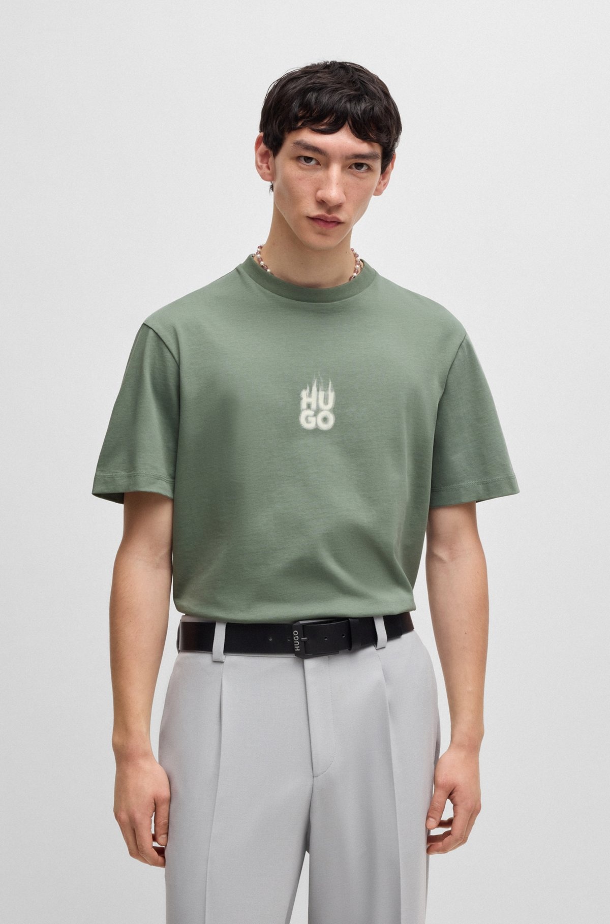 COTTON-JERSEY T-SHIRT WITH STACKED SMOKE LOGO PRINTS - 2