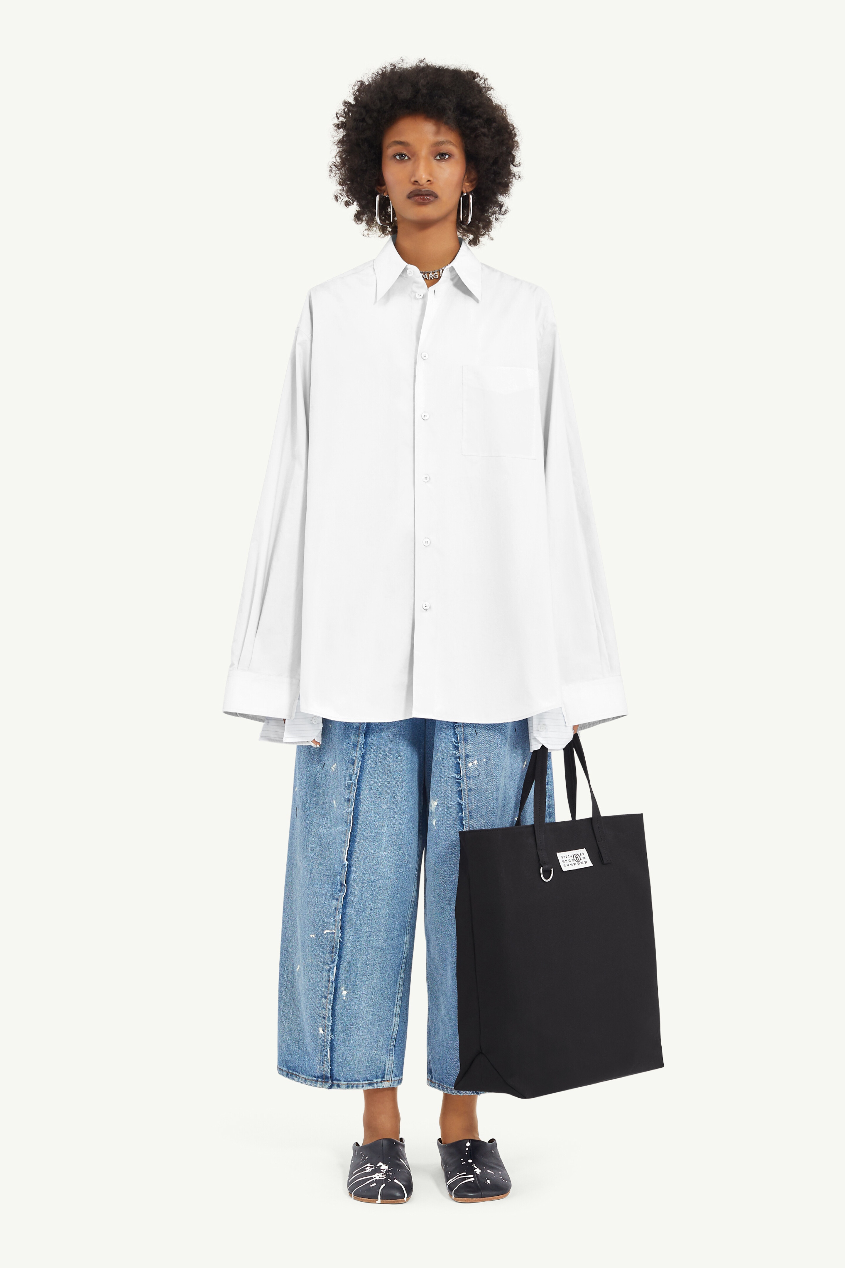 Plain and Stripy Cotton Poplin Shirt - 2