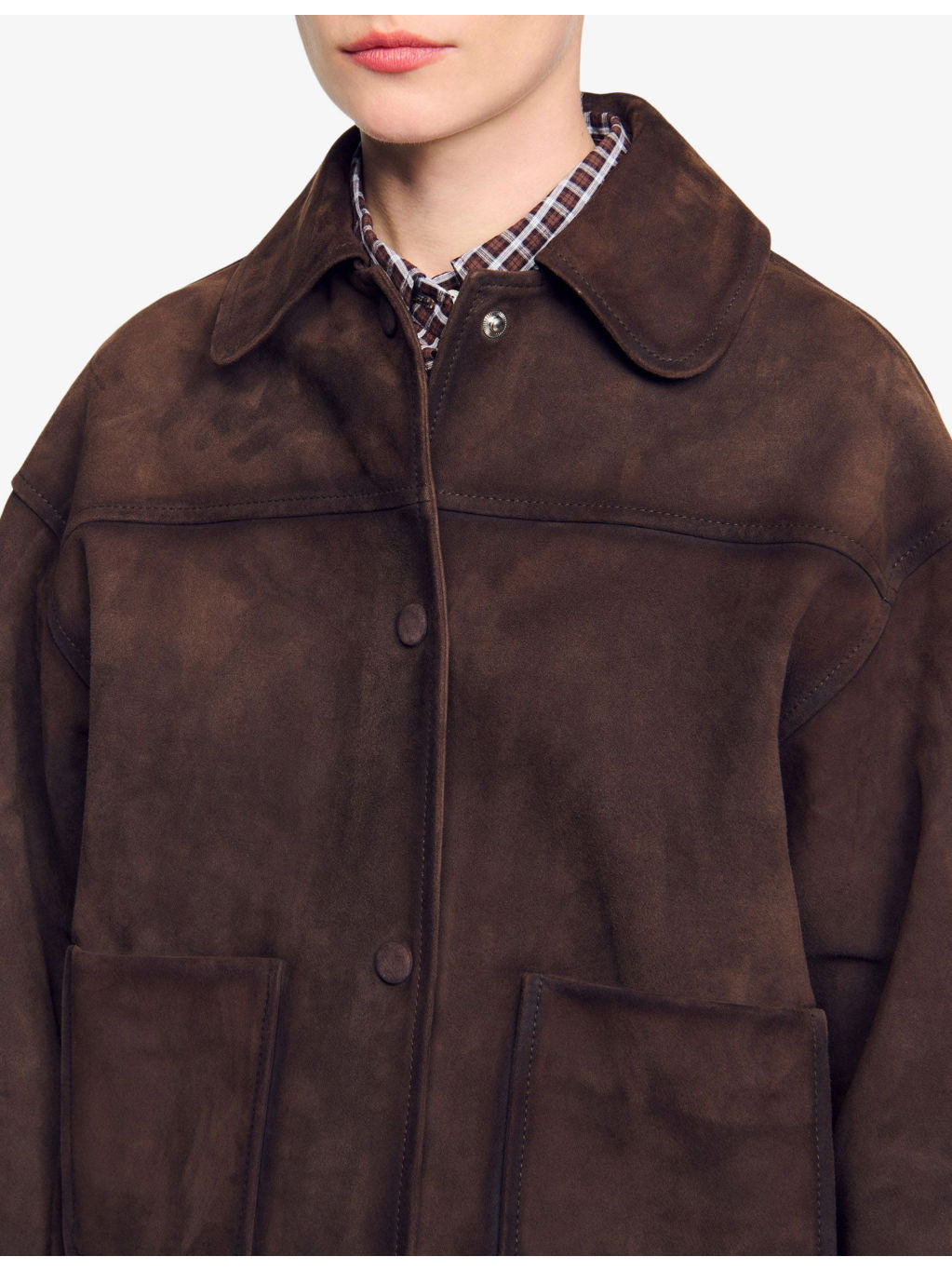 Studded-Hem Side-Pocket Suede Jacket - 5