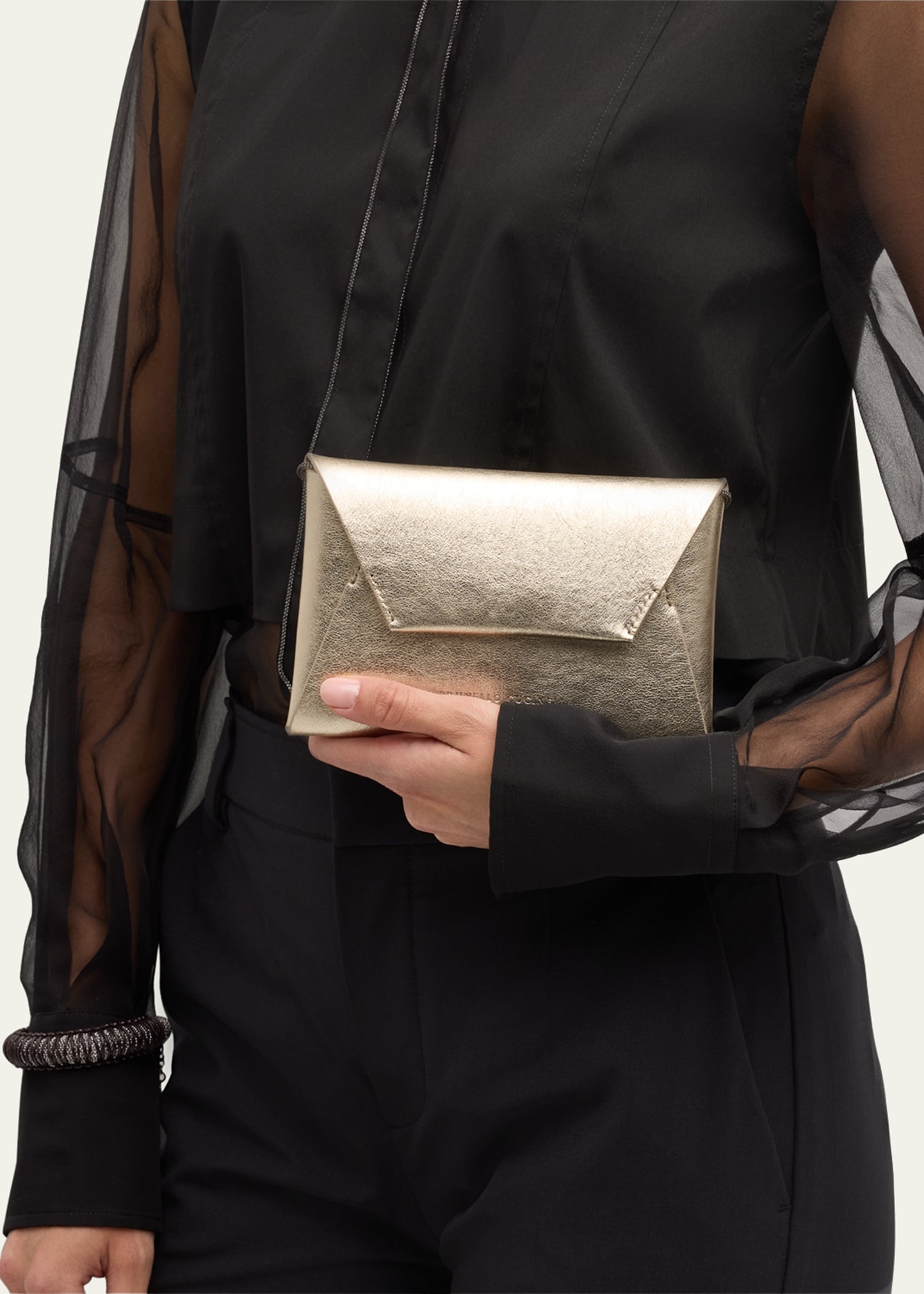 Envelope Flap Metallic Leather Clutch Bag - 2