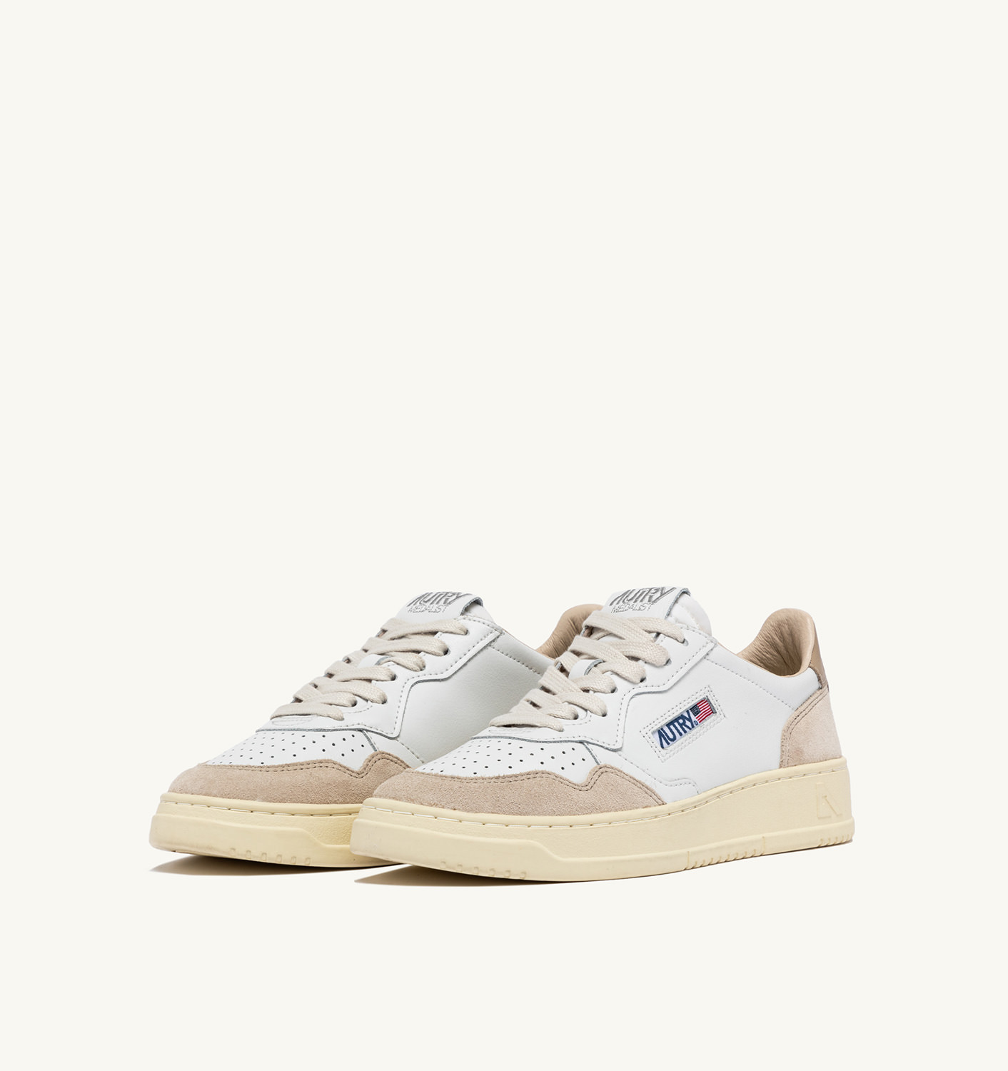 MEDALIST LOW SNEAKERS IN WHITE/PEPPER BLACK LEATHER AND BEIGE SUEDE - 2