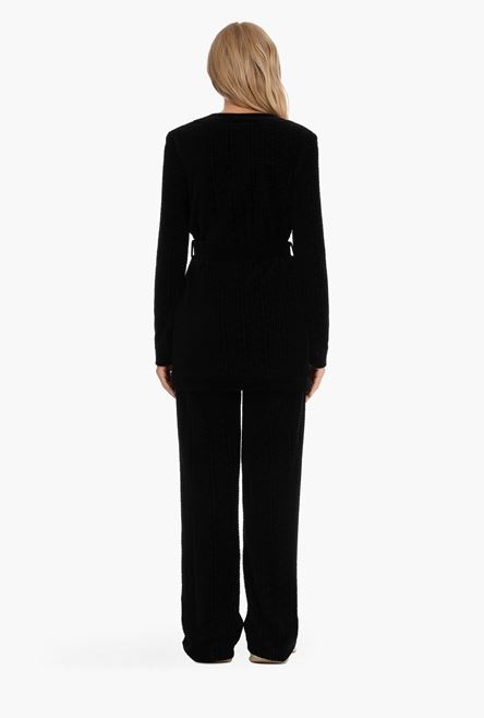 Black velvet cardigan with embossed Balmain monogram - 3