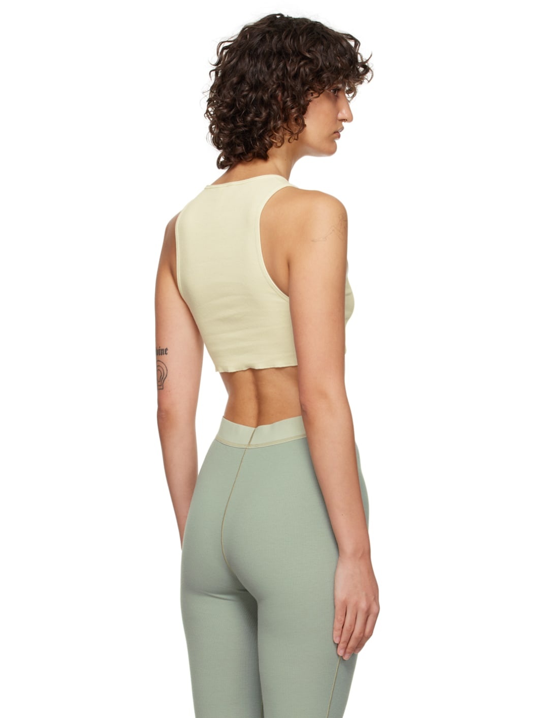 Off-White Cotton Rib Super Crop Tank Top - 3