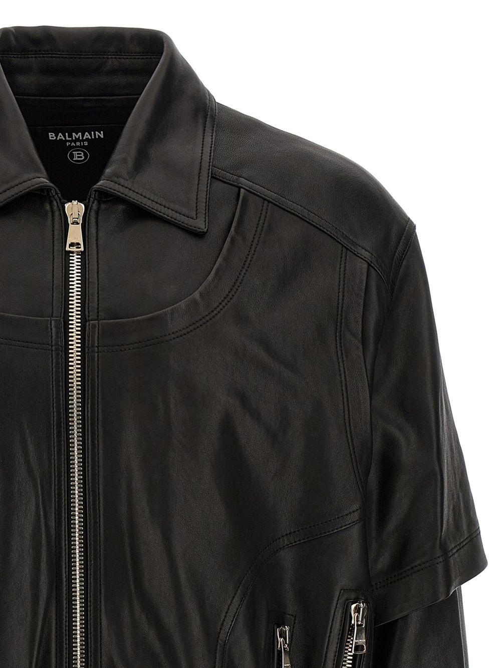 layered leather jacket - 3