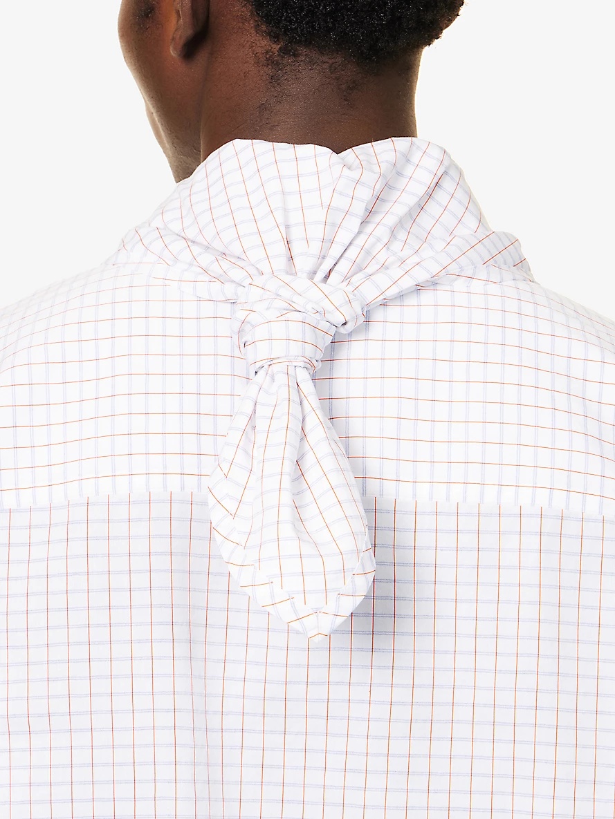 Checked pleated-cuff relaxed-fit cotton and silk-blend shirt - 6