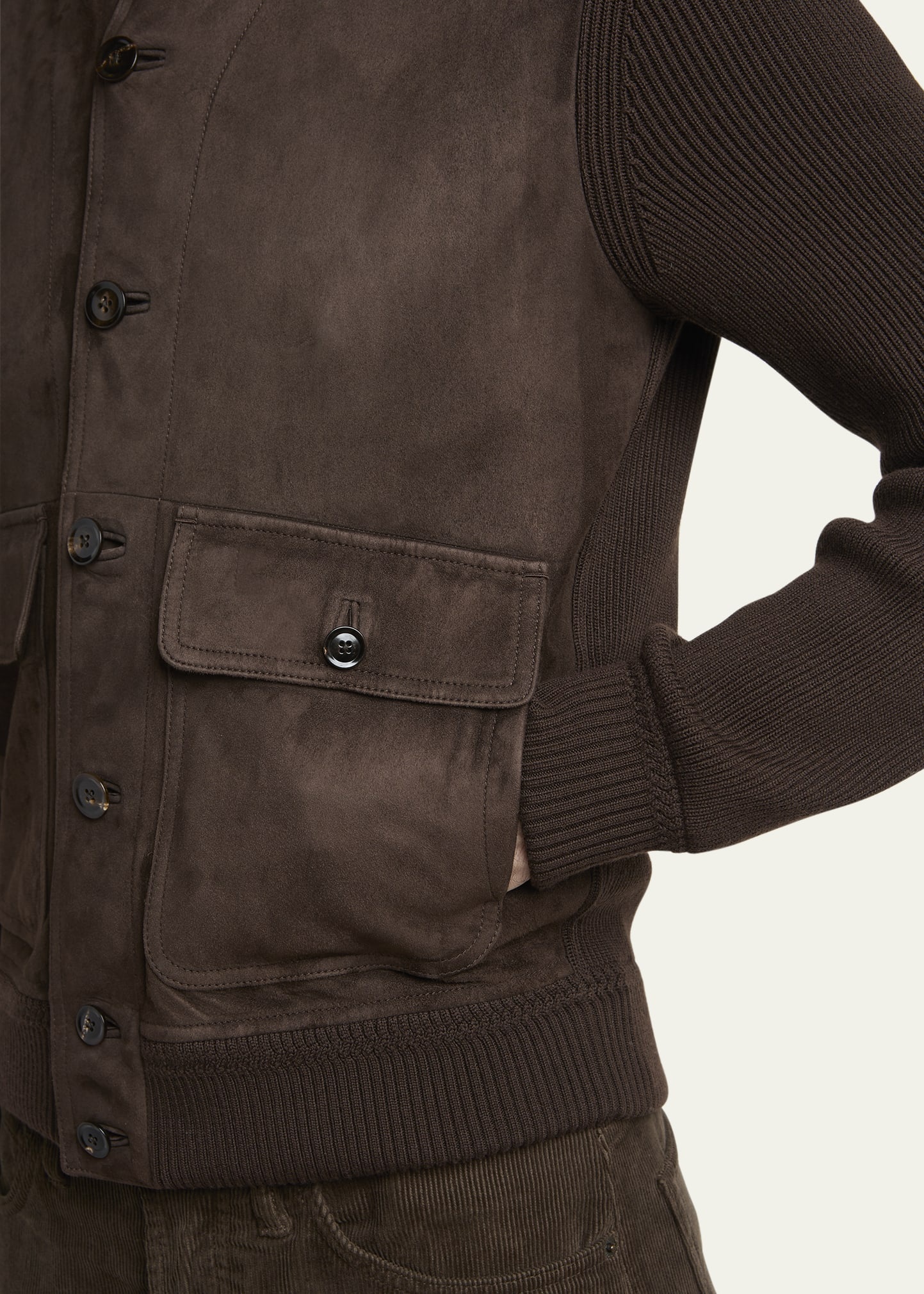 Men's Suede Front and Ribbed Merino Wool Jacket - 5