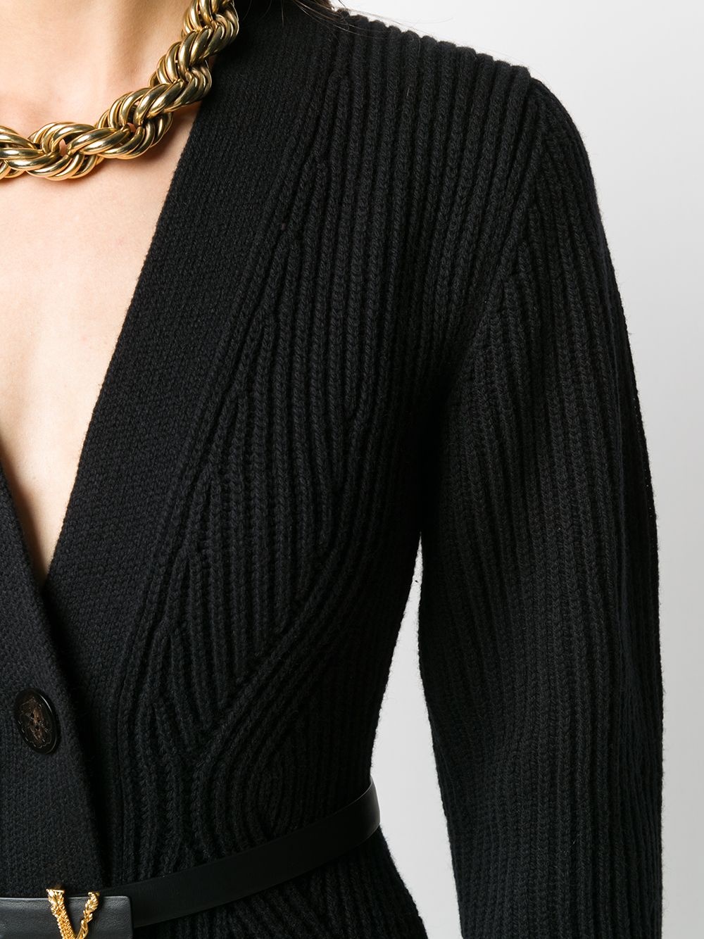 ribbed flared cardi-coat - 5