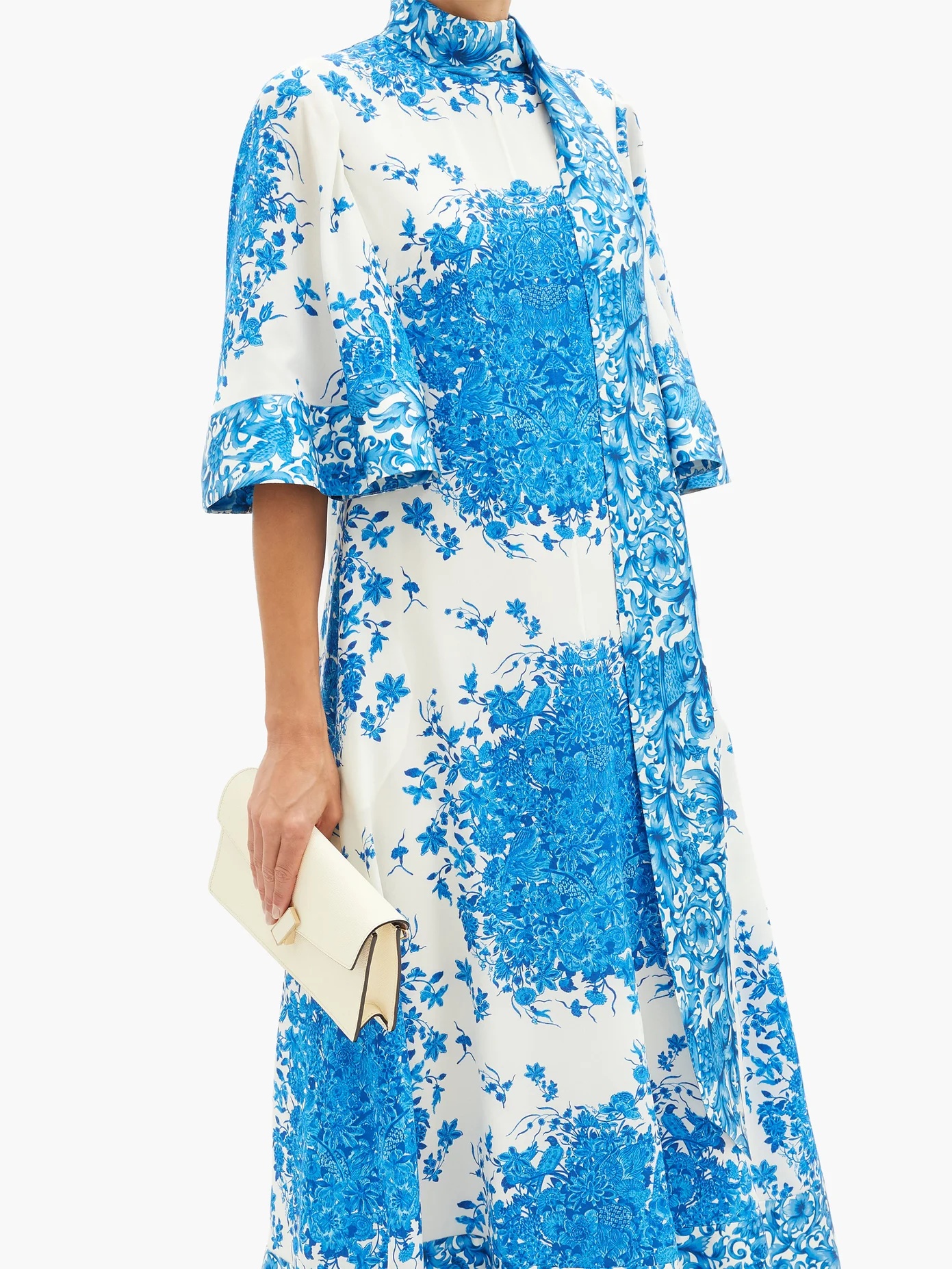 Delft-print scarf-neck silk midi dress - 6