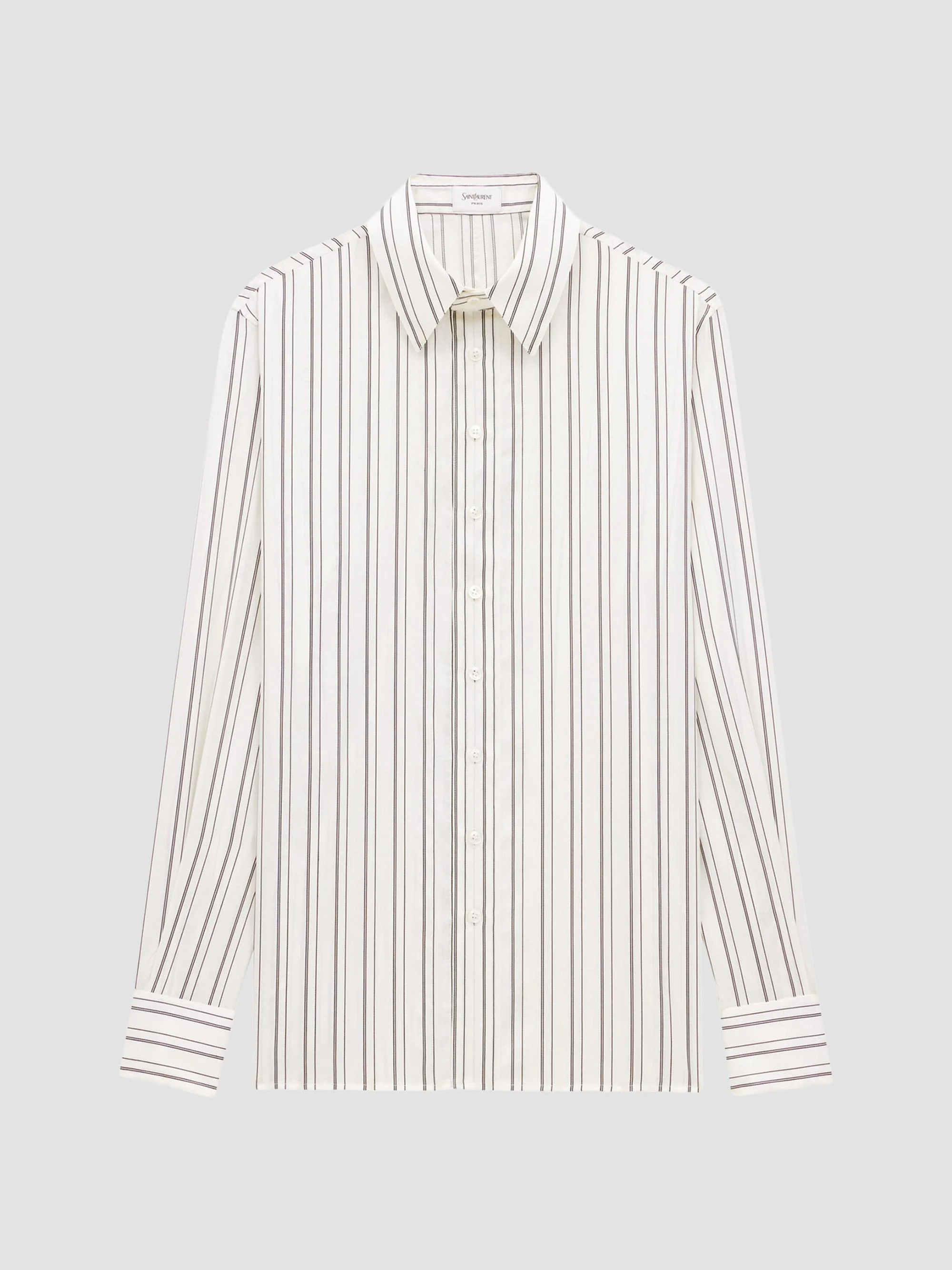 Men's Shirt in Striped Silk - Craie Et Noir - 1