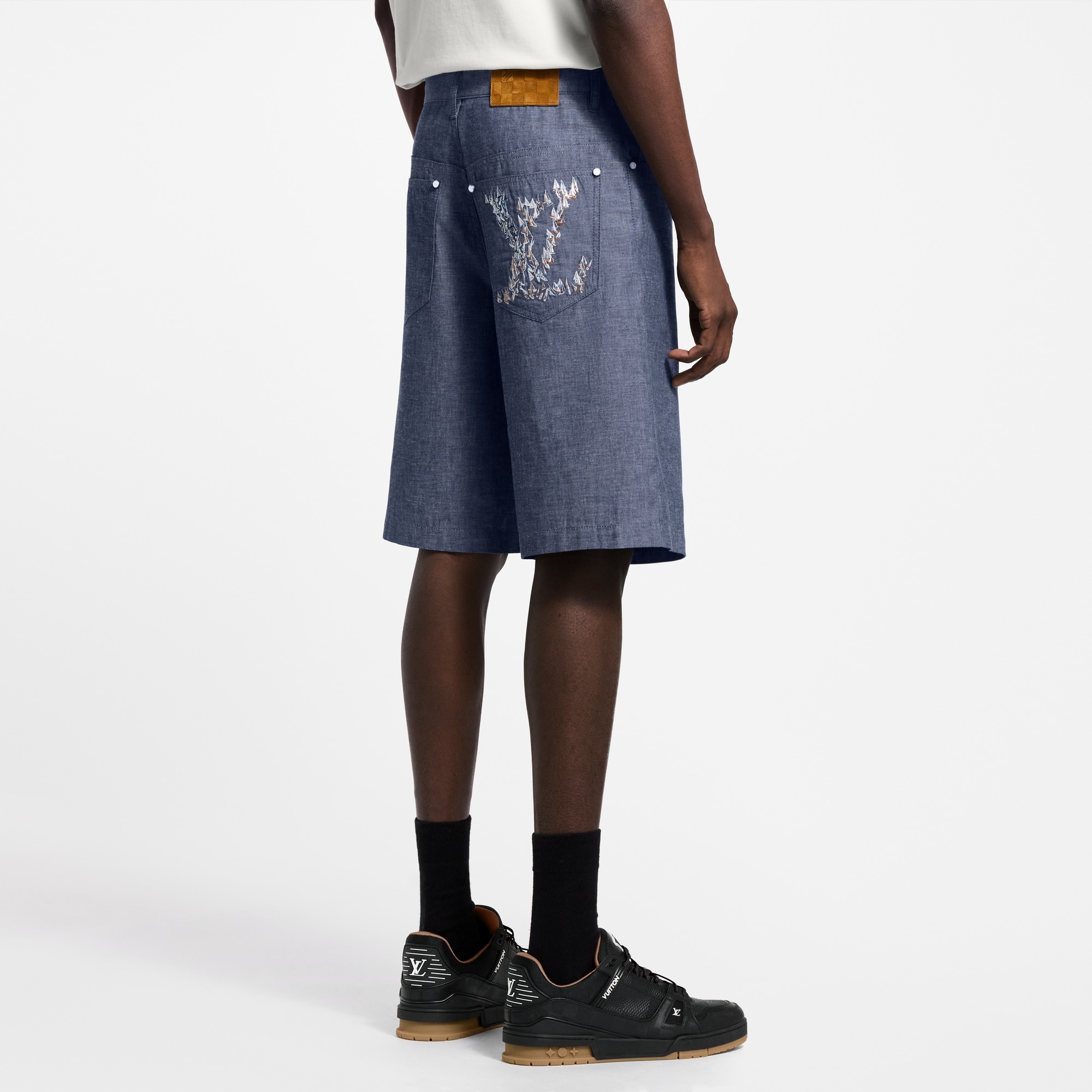 Embroidered Chambray Shorts - 5