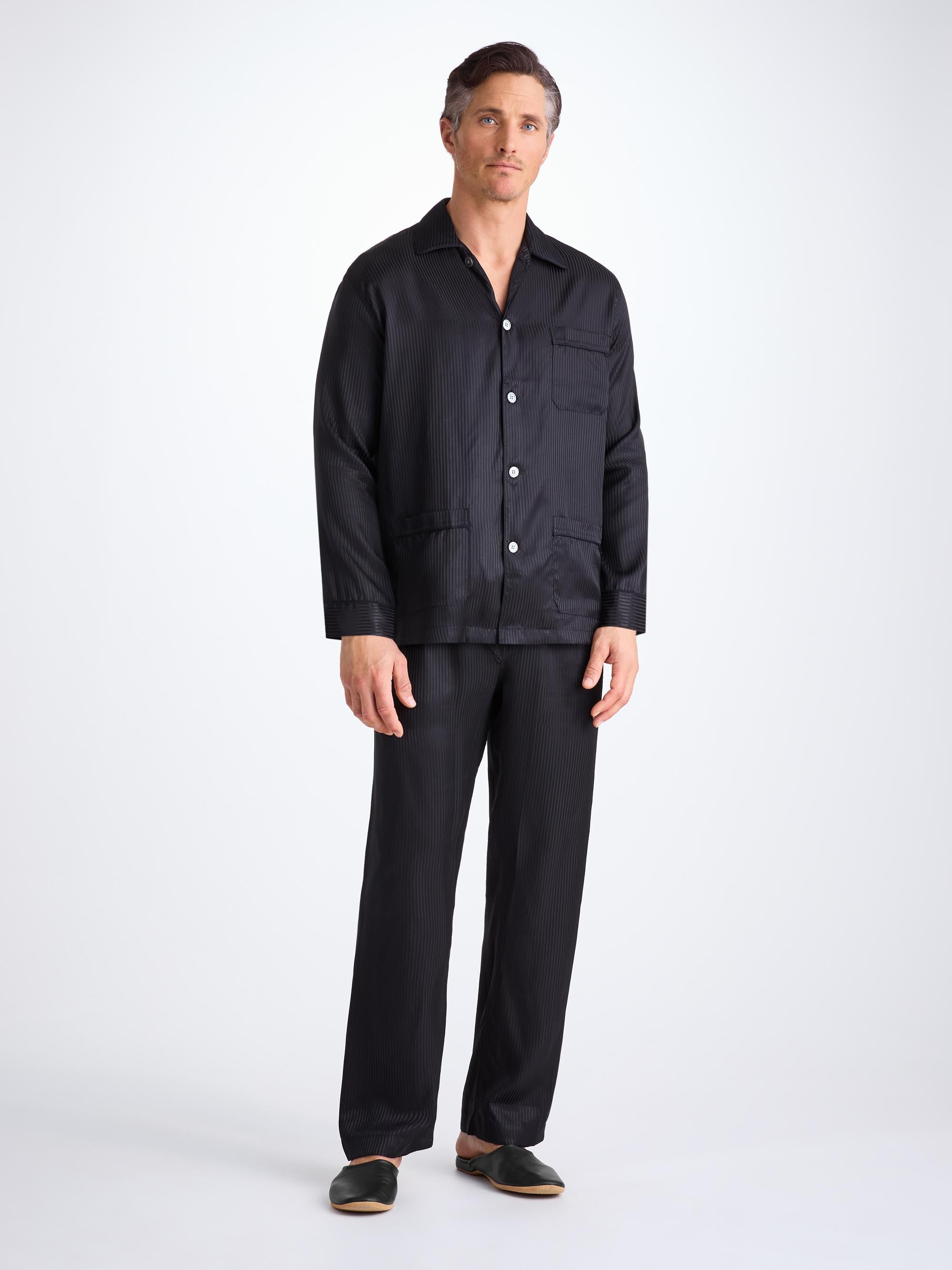 Men's Classic Fit Pyjamas Woburn 8 Silk Satin Black - 3