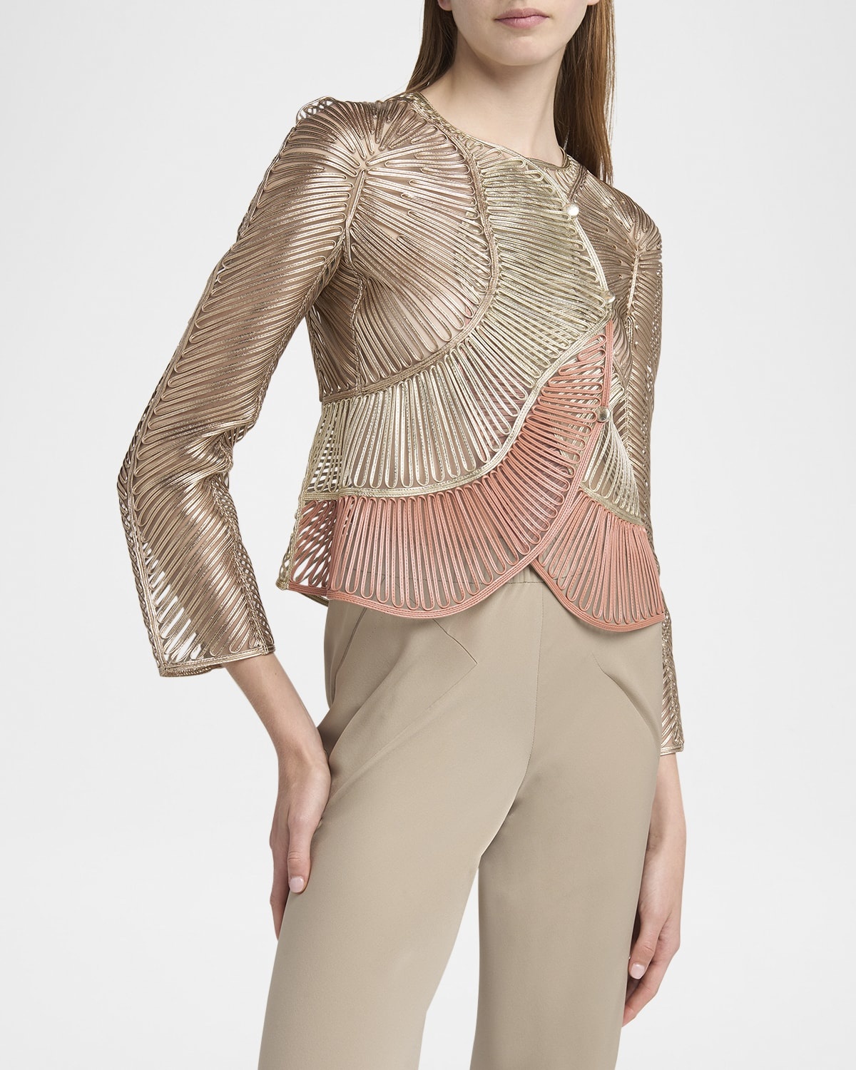 Metallic Embroidered Double-Breasted Jacket - 5