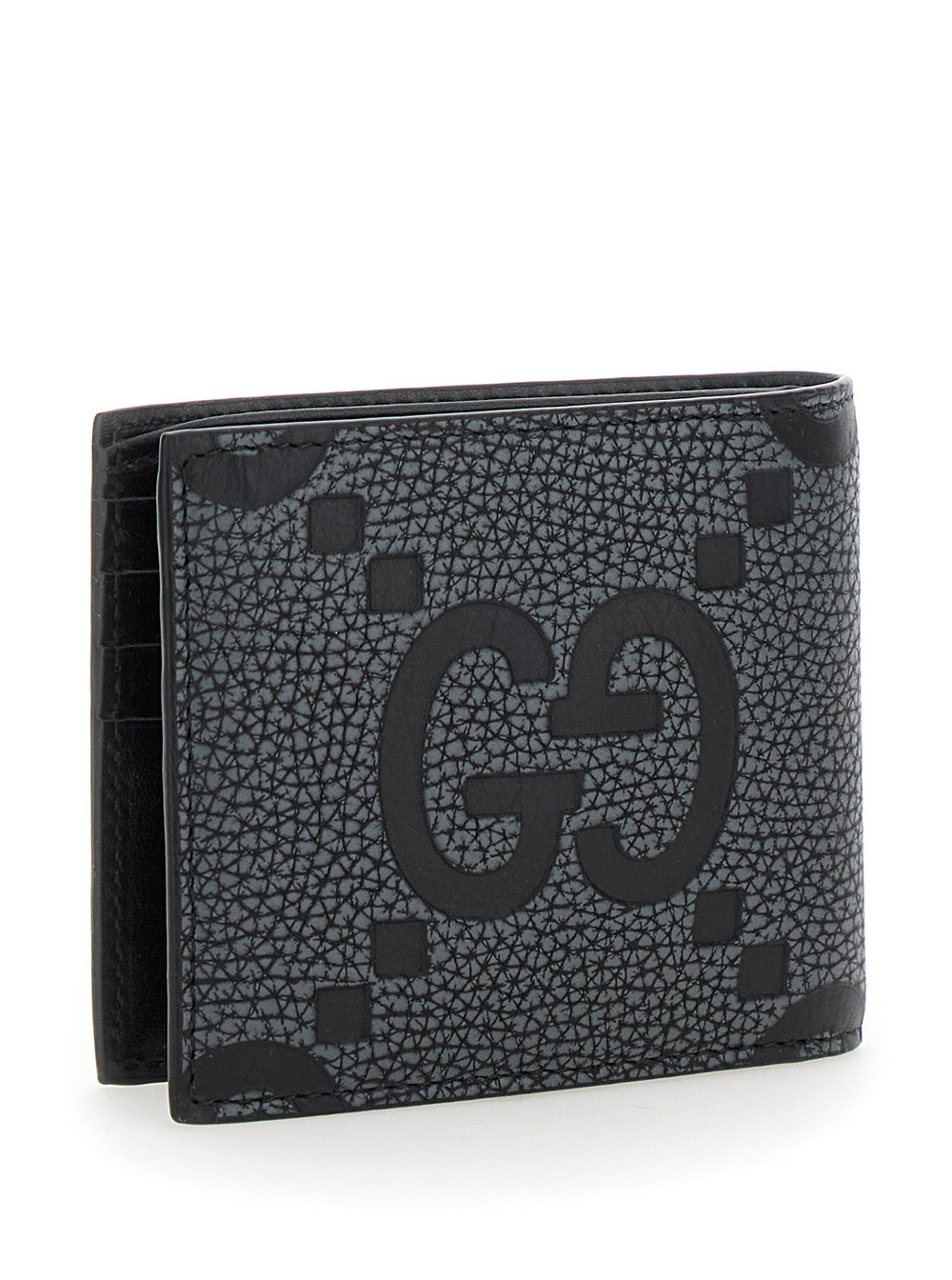 Gucci Men Grey And Black Wallet With Gg Maxi Logo On Front In Hammered Leather Man - 3