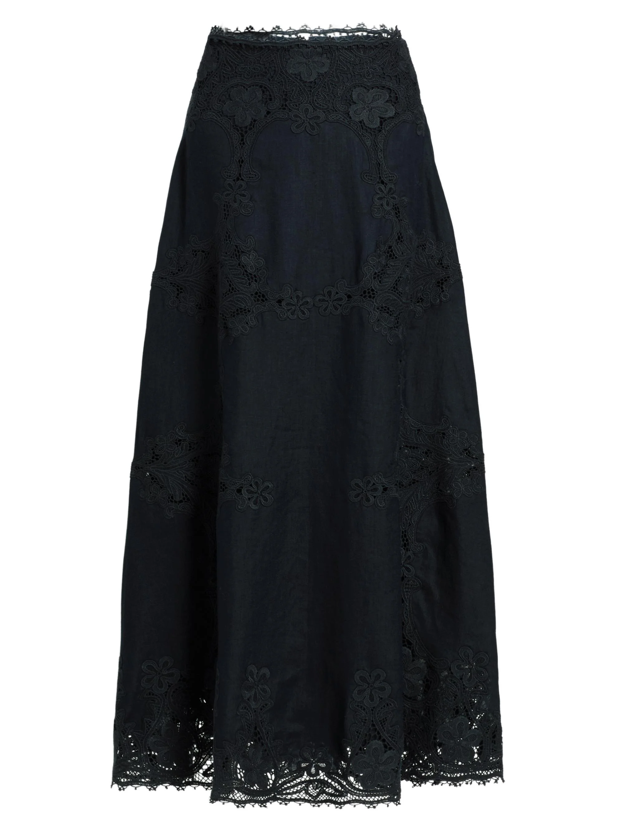 Women's Fleur Linen Midi Skirt - Noir - 1