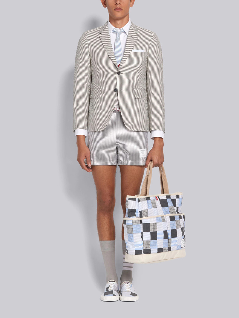 Medium Grey Poly-nylon Seersucker Drawcord Waist Swim Short 4