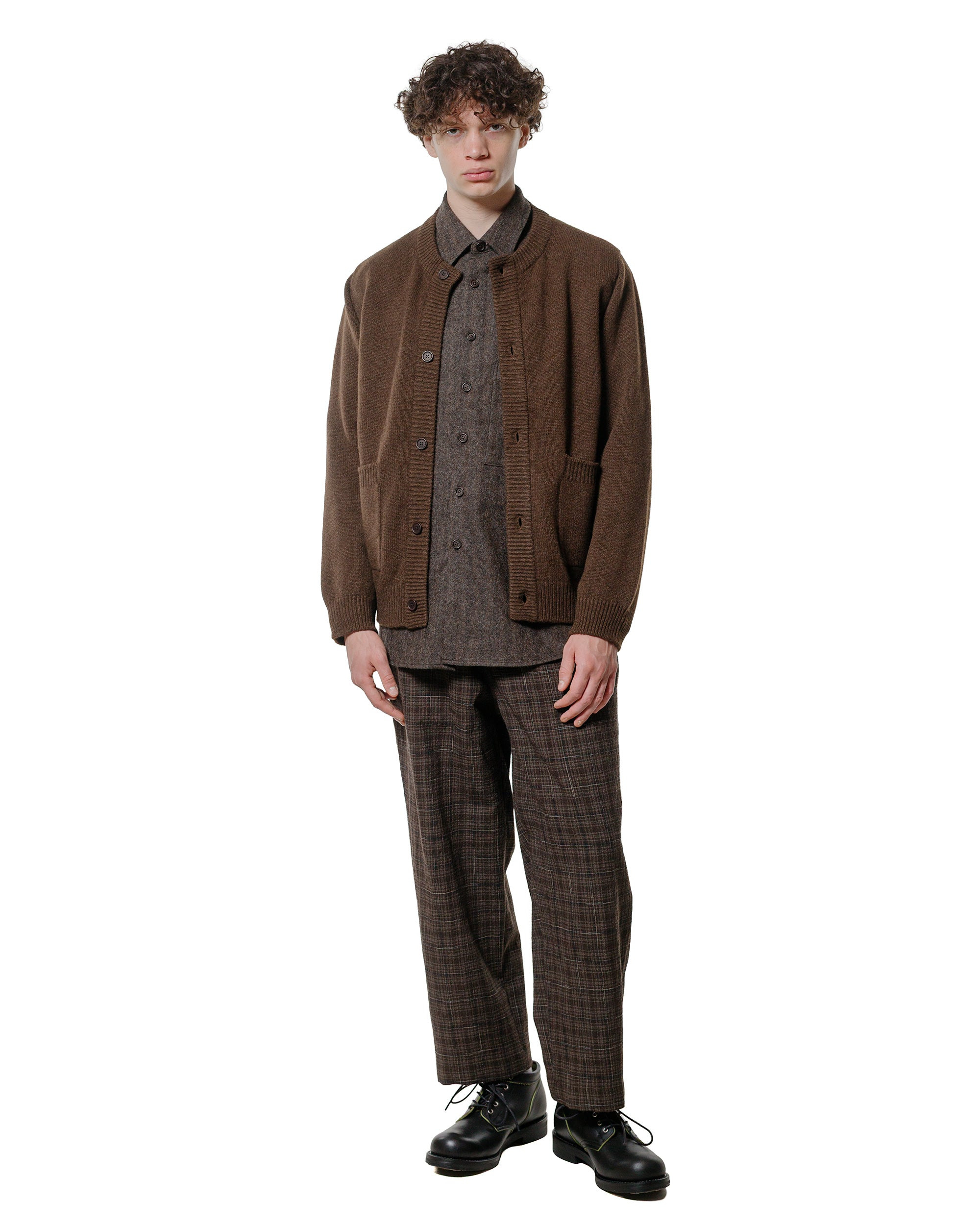 Elastic Pant Kasuri Wool Check Brown/Beige/Navy - 4