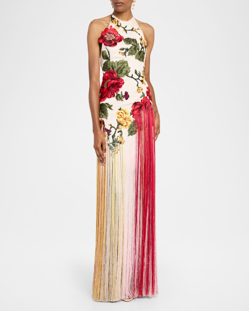 Halter Neck Embroidered Tulle Gown 4