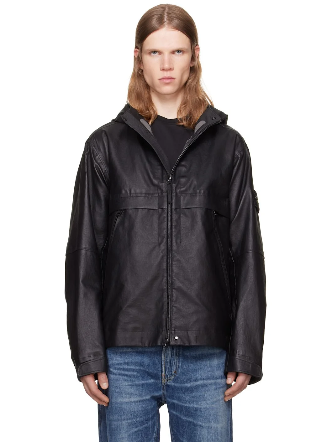 Black 0100001 Organza Leather Jacket - 1