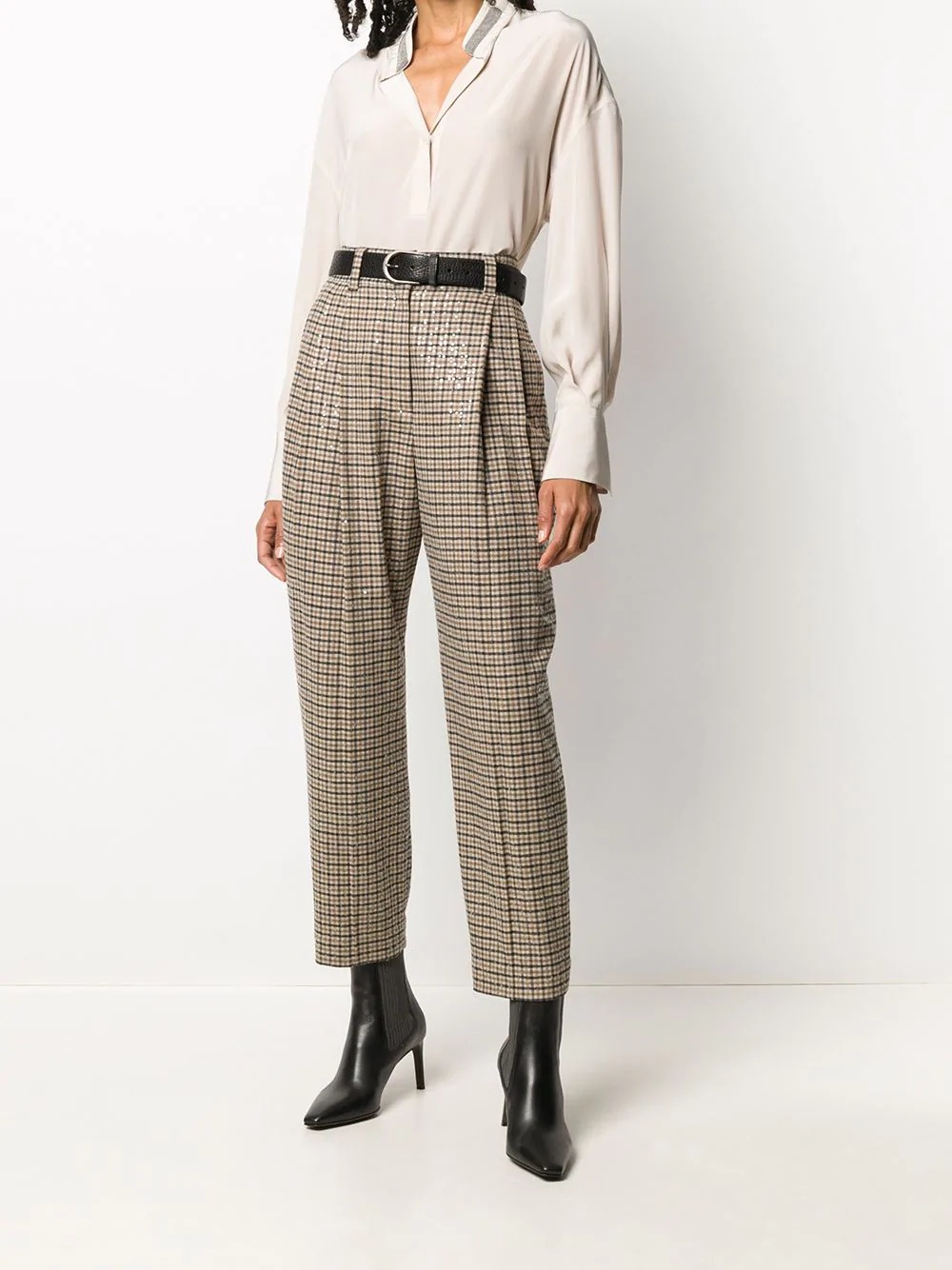 checked high-waisted trousers - 2