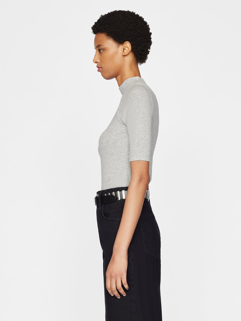 Refined Rib Mock Neck in Gris Heather - 6