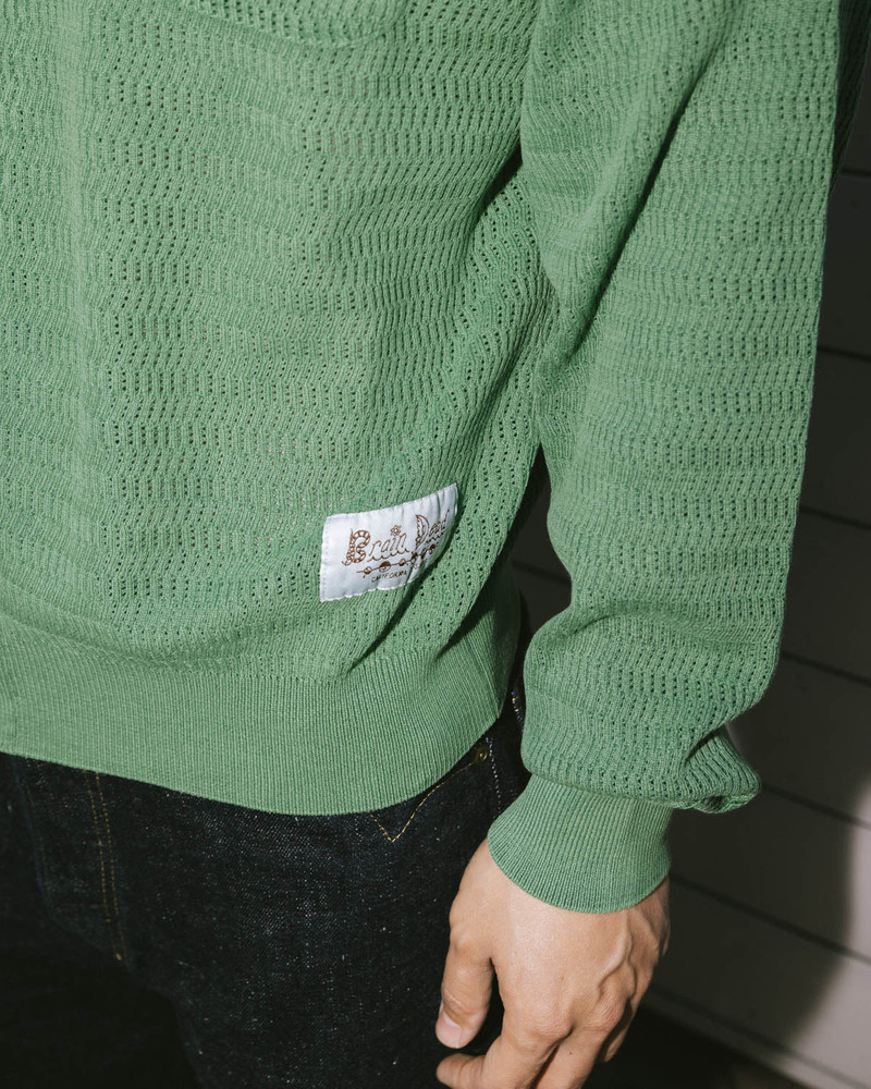 Pigment Dye Long Sleeve Polo Sweater - Green 4