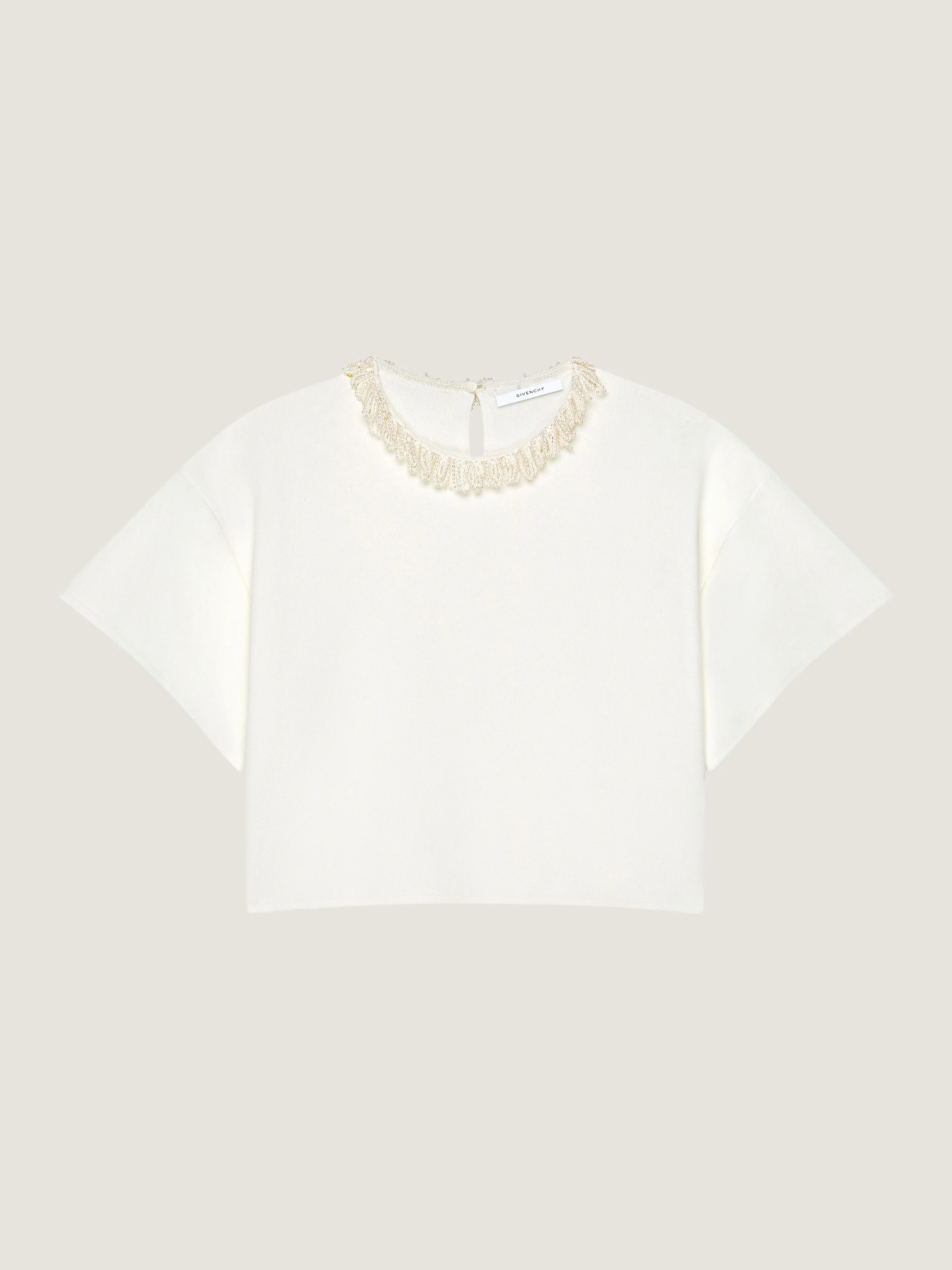 CROPPED TOP IN KNIT WITH EMBROIDERED PEARL COLLAR - 1