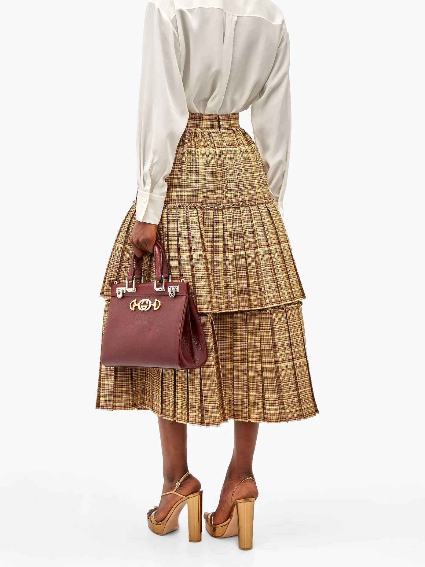 Tiered checked wool-blend midi skirt - 7