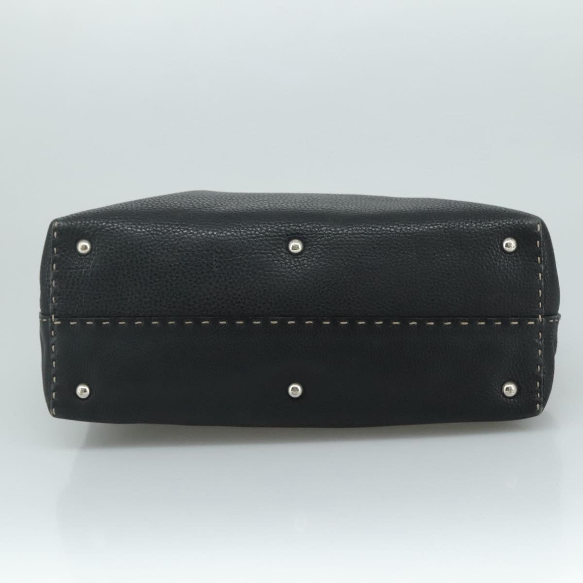 FENDI Celeria Hand Bag Leather Black Silver - 5