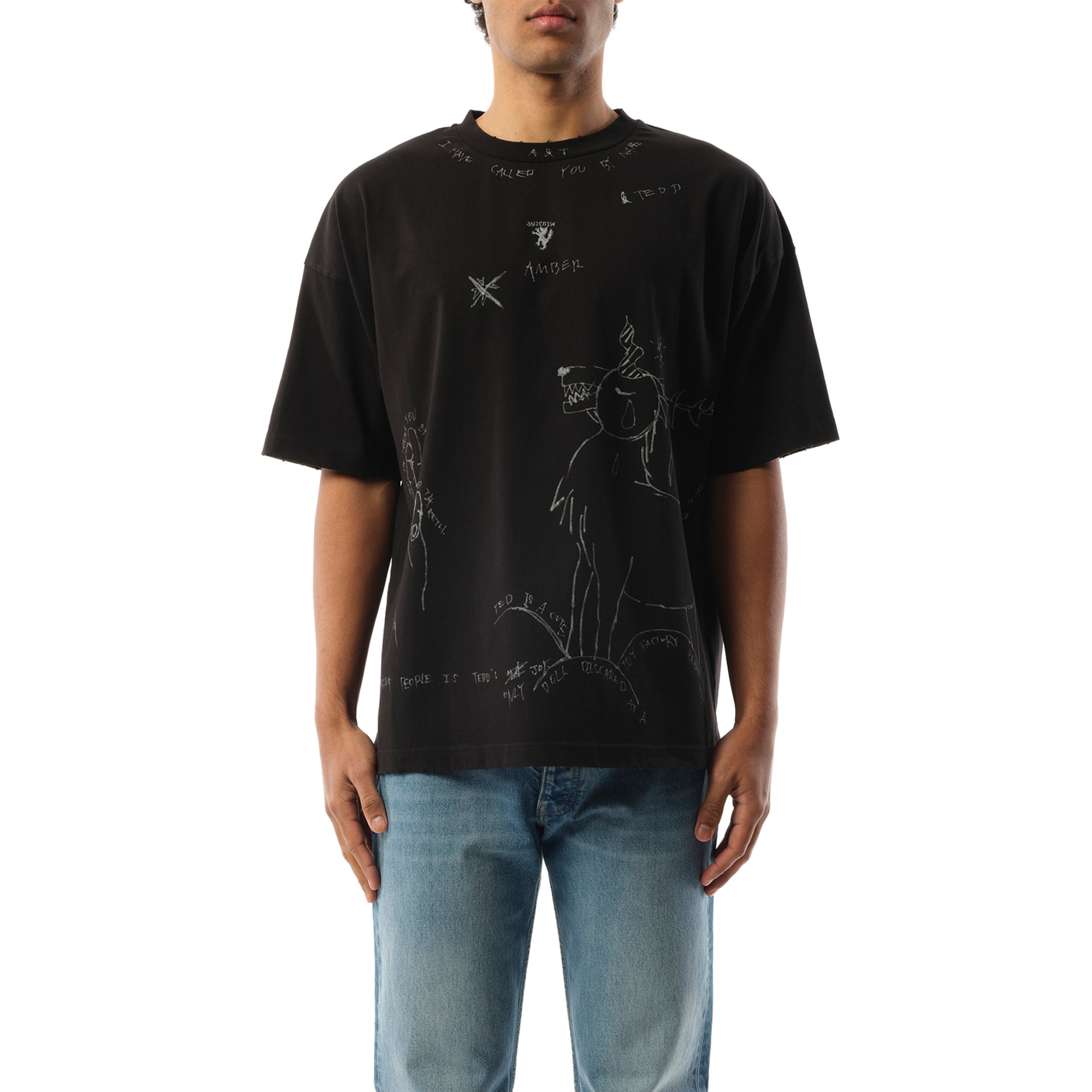 Dyed Print Short-Sleeved T-Shirt in Black - 1