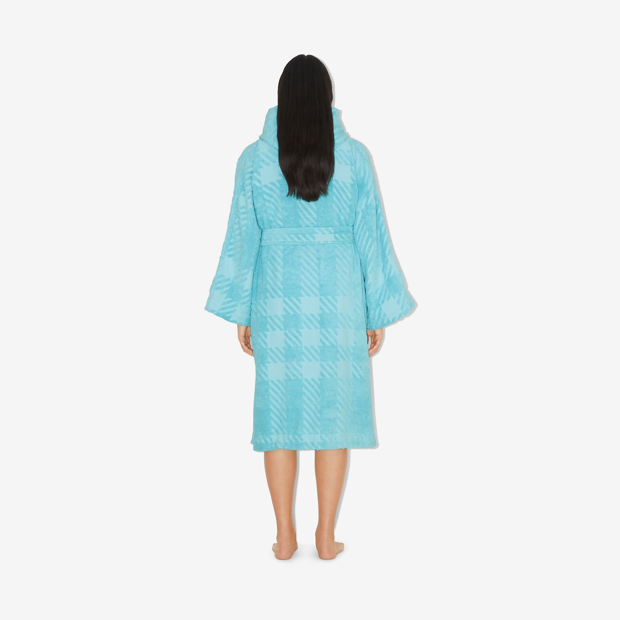 Check Cotton Jacquard Hooded Robe - 4