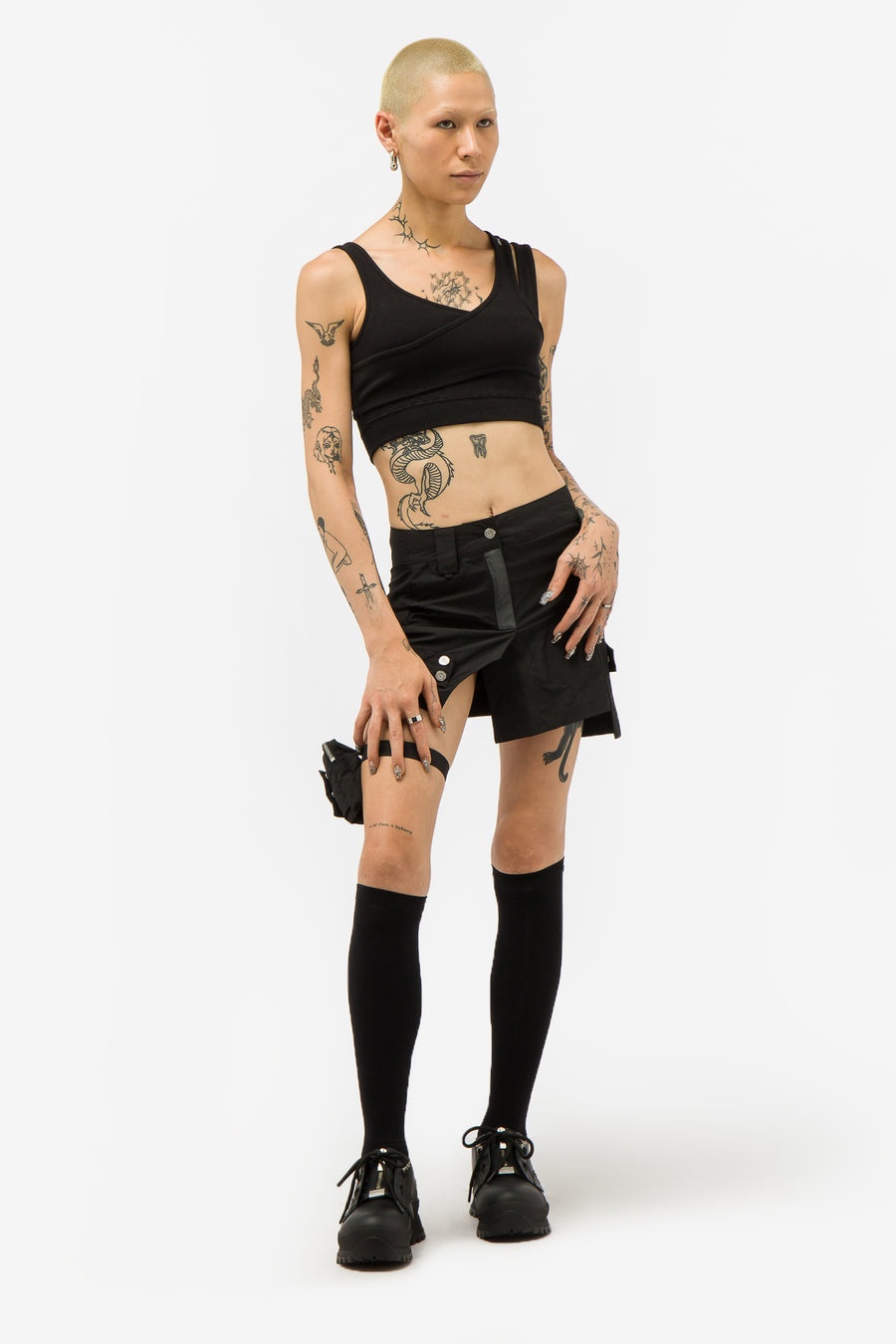 Asymmetry Paneled Skirt in Black - 2