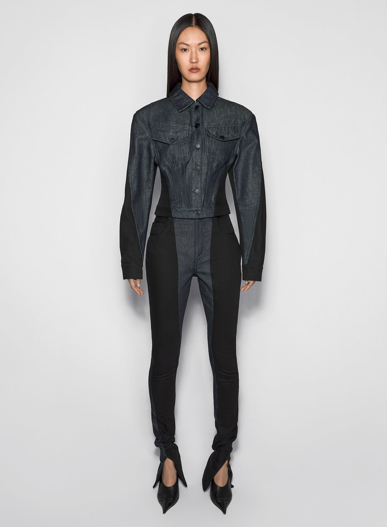 raw blue bi-color denim jacket - 2