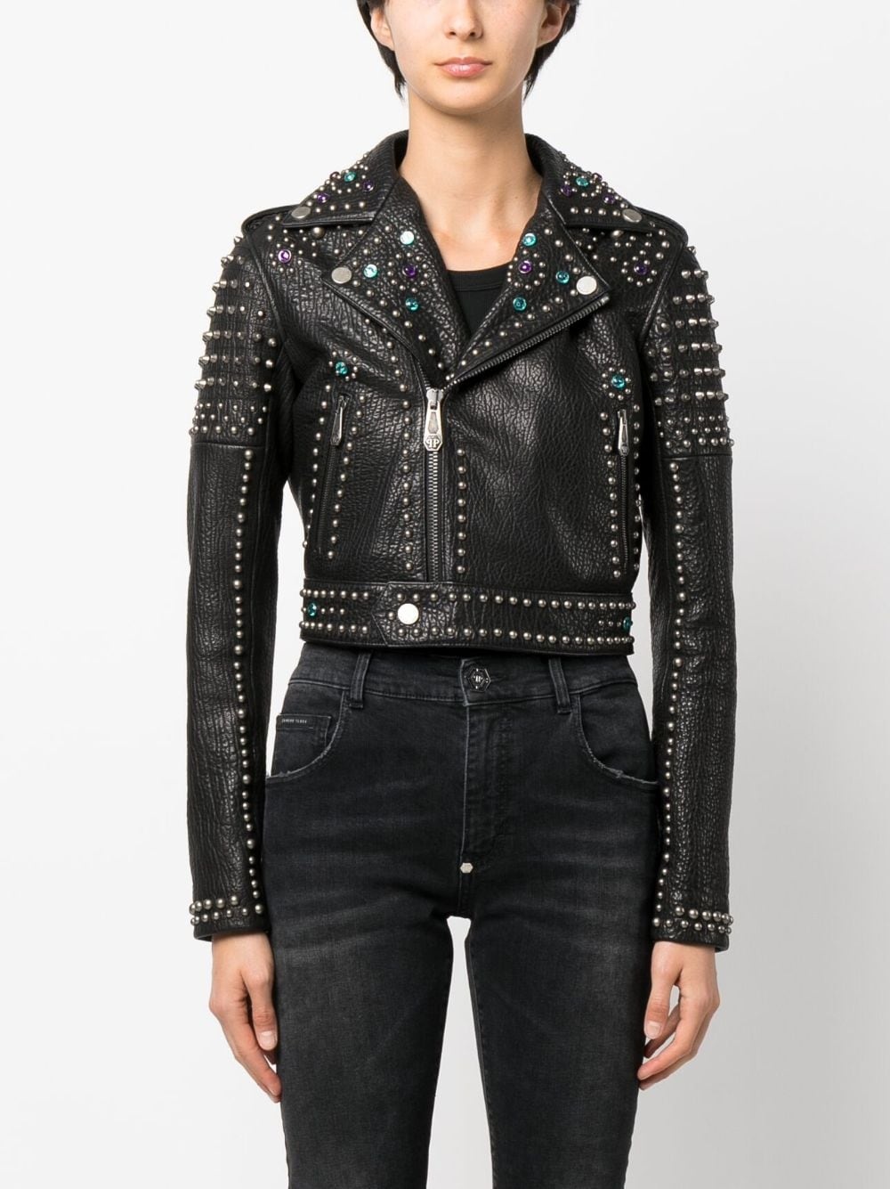 studded leather biker jacket - 3