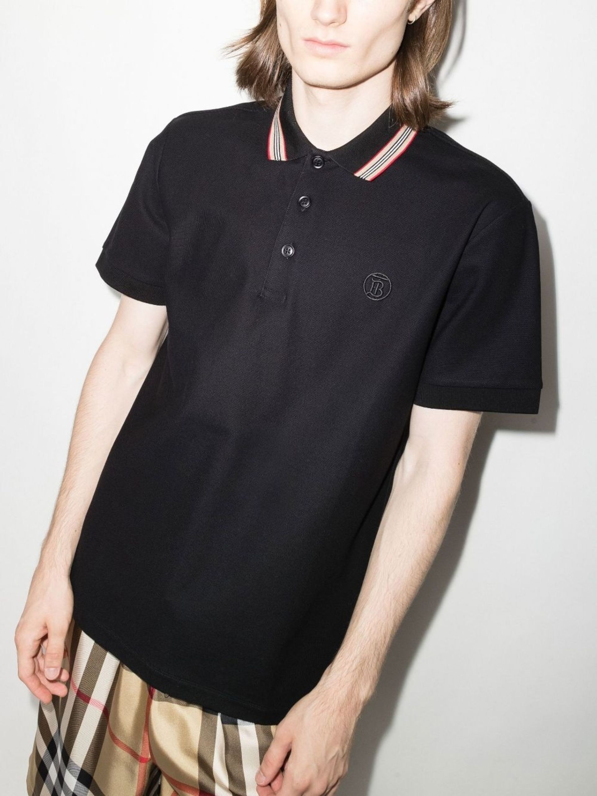 Black Icon Stripe Cotton Polo Shirt - 2