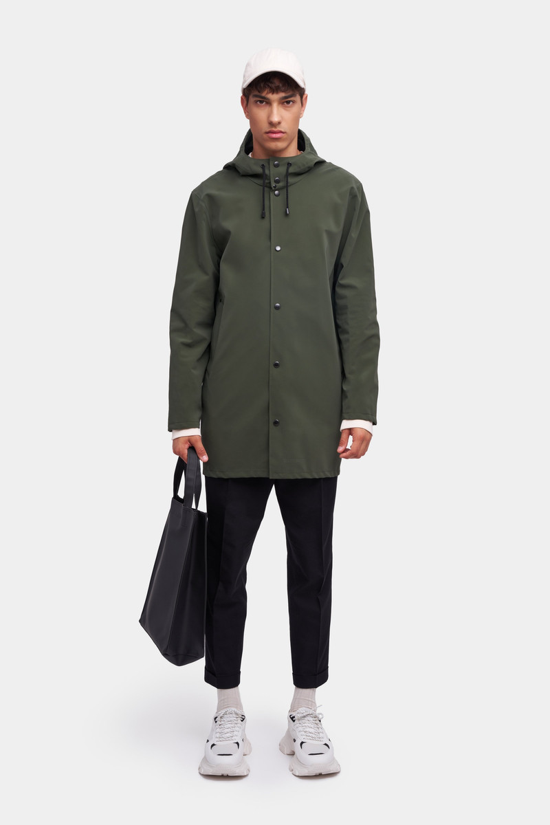 Stutterheim Stockholm Lightweight Suede Raincoat Dark Green outlook