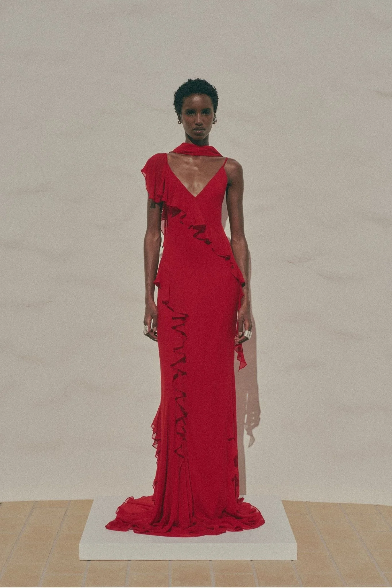 MAYARA MAXI DRESS IN RUBY RED VISCOSE GEORGETTE - 1